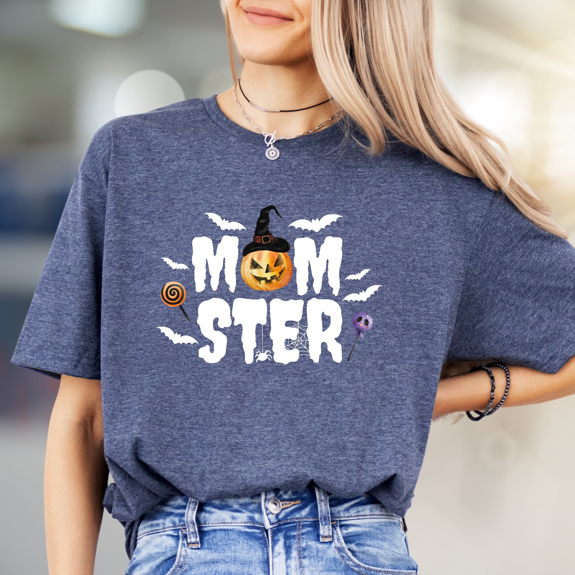 "MOM STER" Halloween Graphic Tee, a Spooky-Cute Pick for Festive Moms