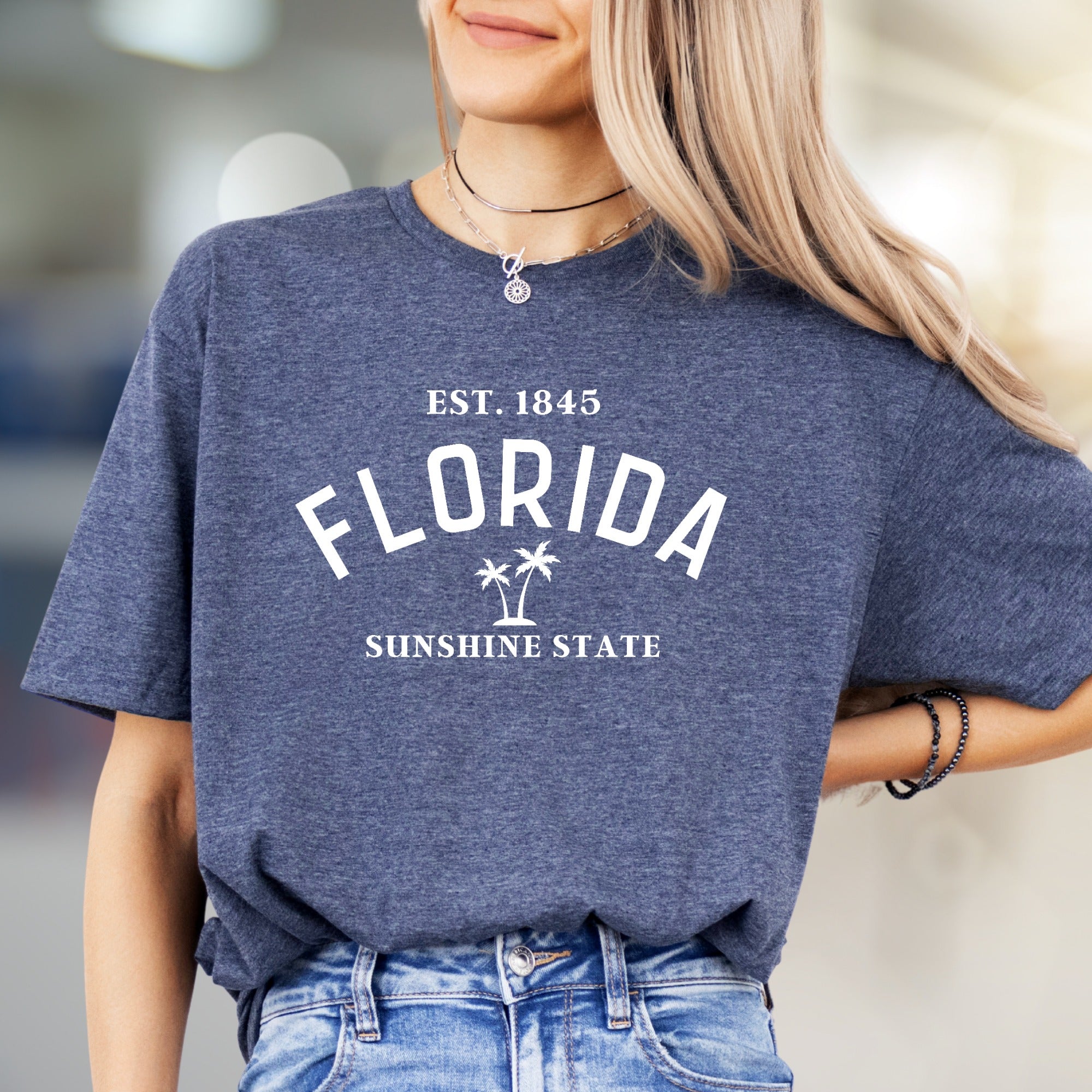"EST. 1845 FLORIDA Sunshine State" Vintage Florida Graphic Tee, a Coastal Vibe Pick for Travel Enthusiasts
