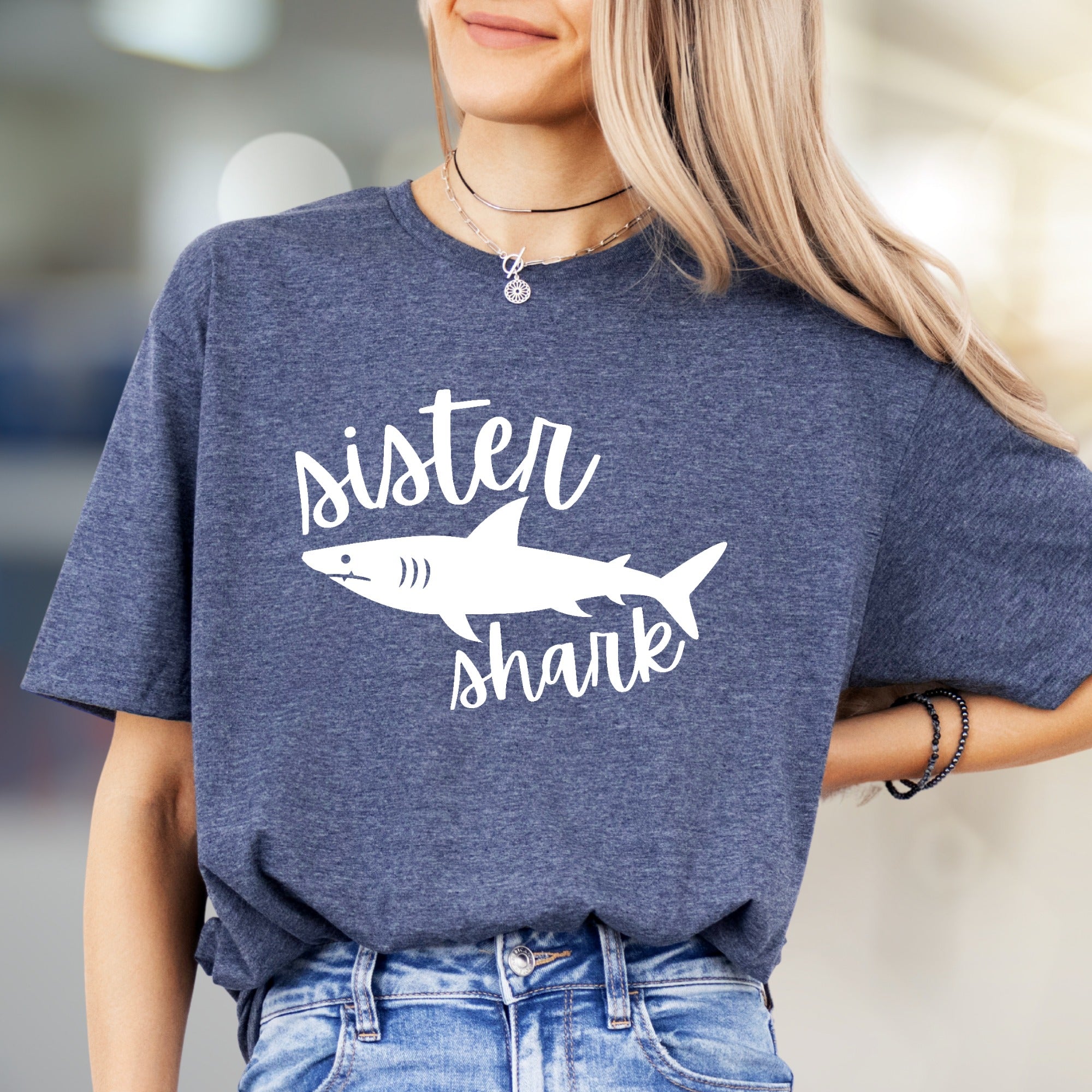 "Sister Shark" Family Fun Graphic Tee, a Playful Pick for Siblings