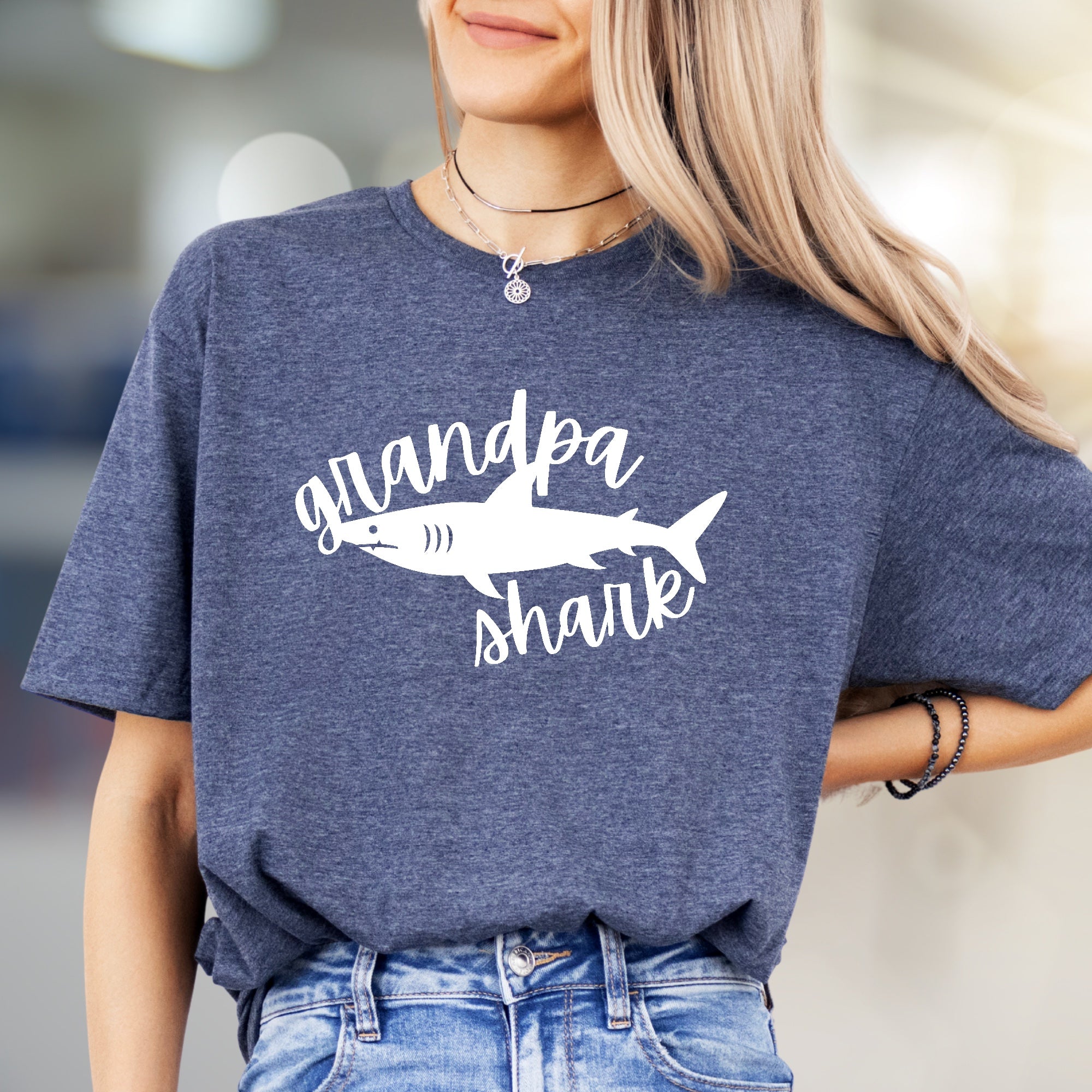 "Grandpa Shark" Adorable Family Graphic Tee, a Fun Niche Pick for Grandfathers