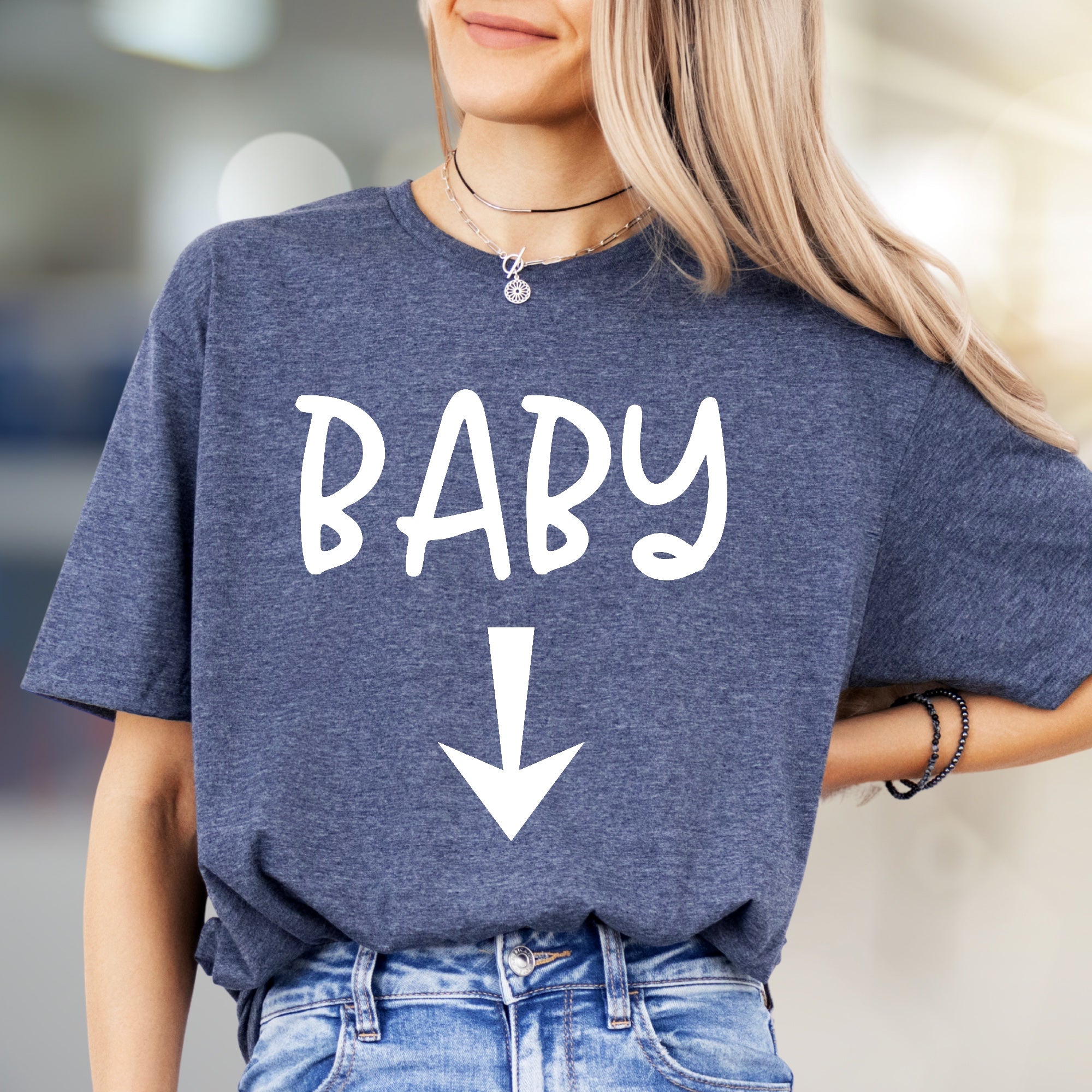 "BABY" Arrow Down Pregnancy Reveal Graphic Tee, a Future Parent Pick for Expecting Moms