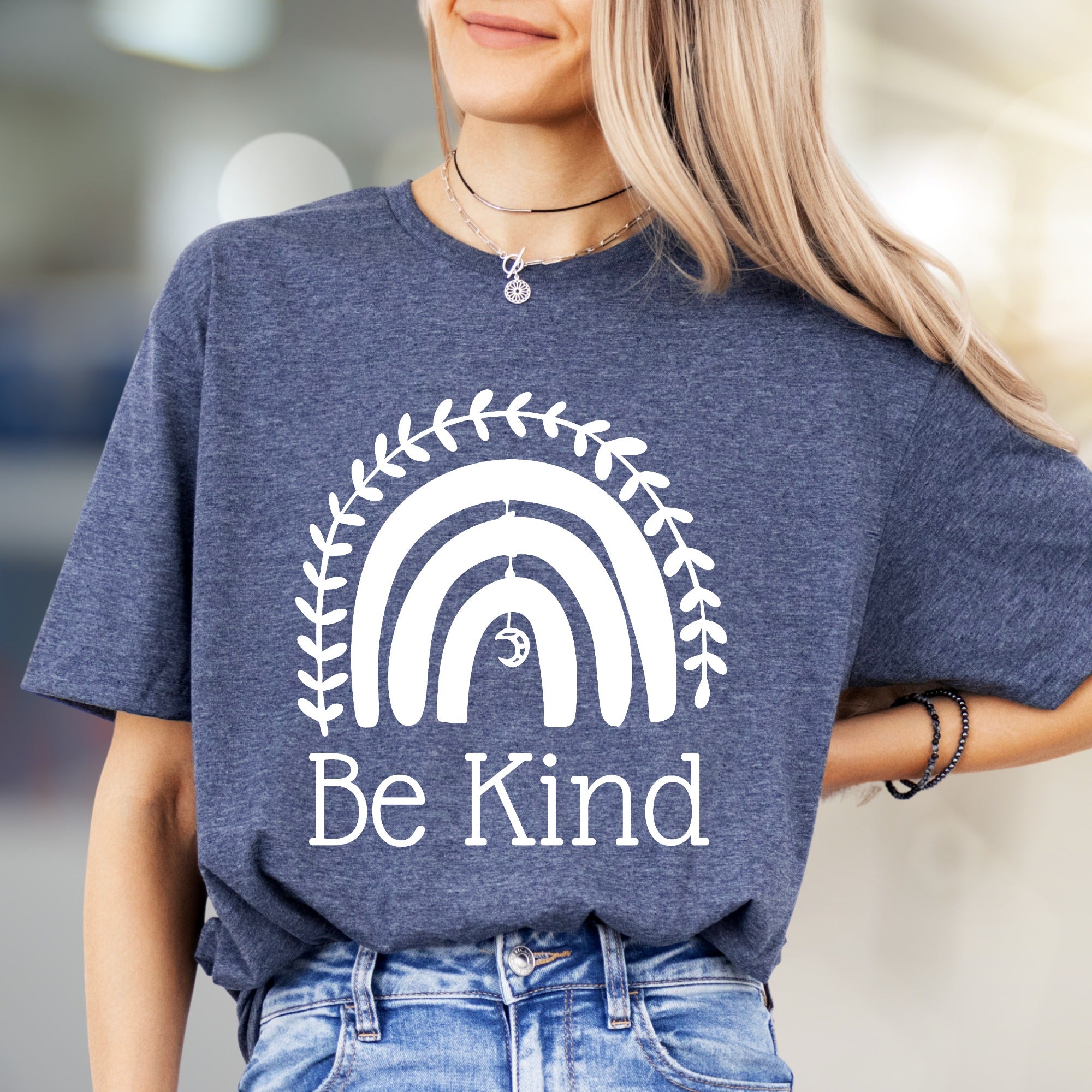 "Be Kind" Boho Rainbow Graphic Tee, a Compassionate Pick for Everyday Wear