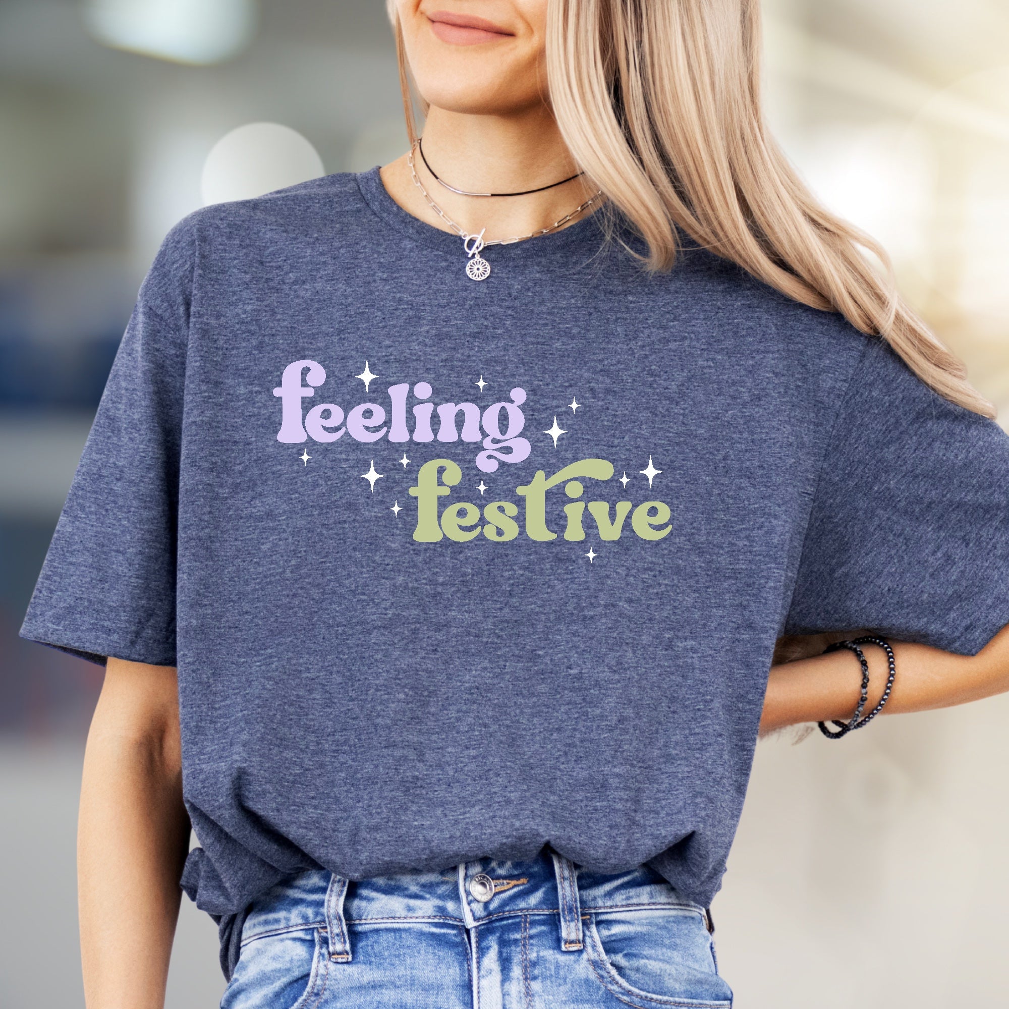 "Feeling Festive" Groovy Graphic Tee, a Holiday Vibe Pick for Celebration Enthusiasts