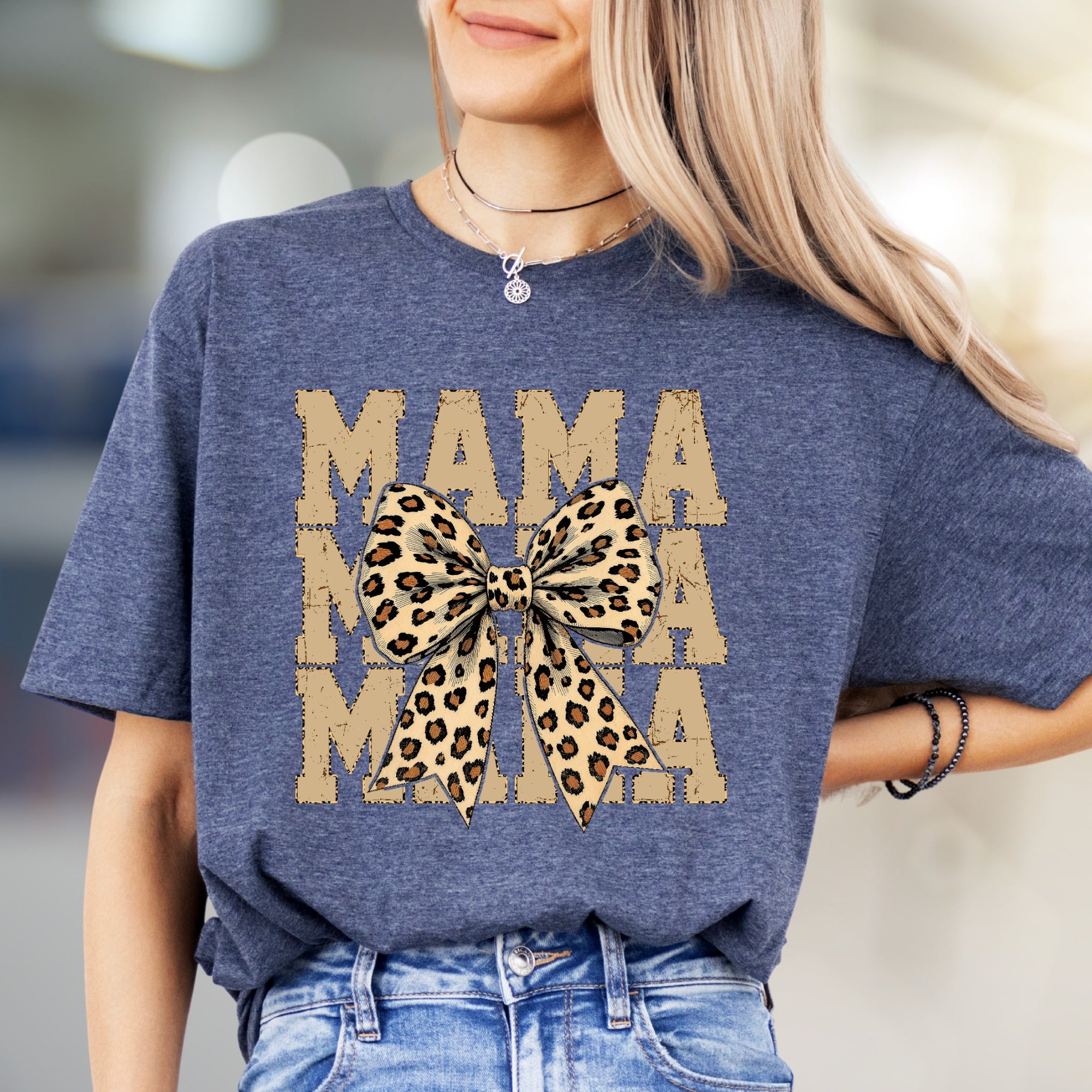 "MAMA" Leopard Bow Graphic Tee, a Chic Statement for Modern Moms
