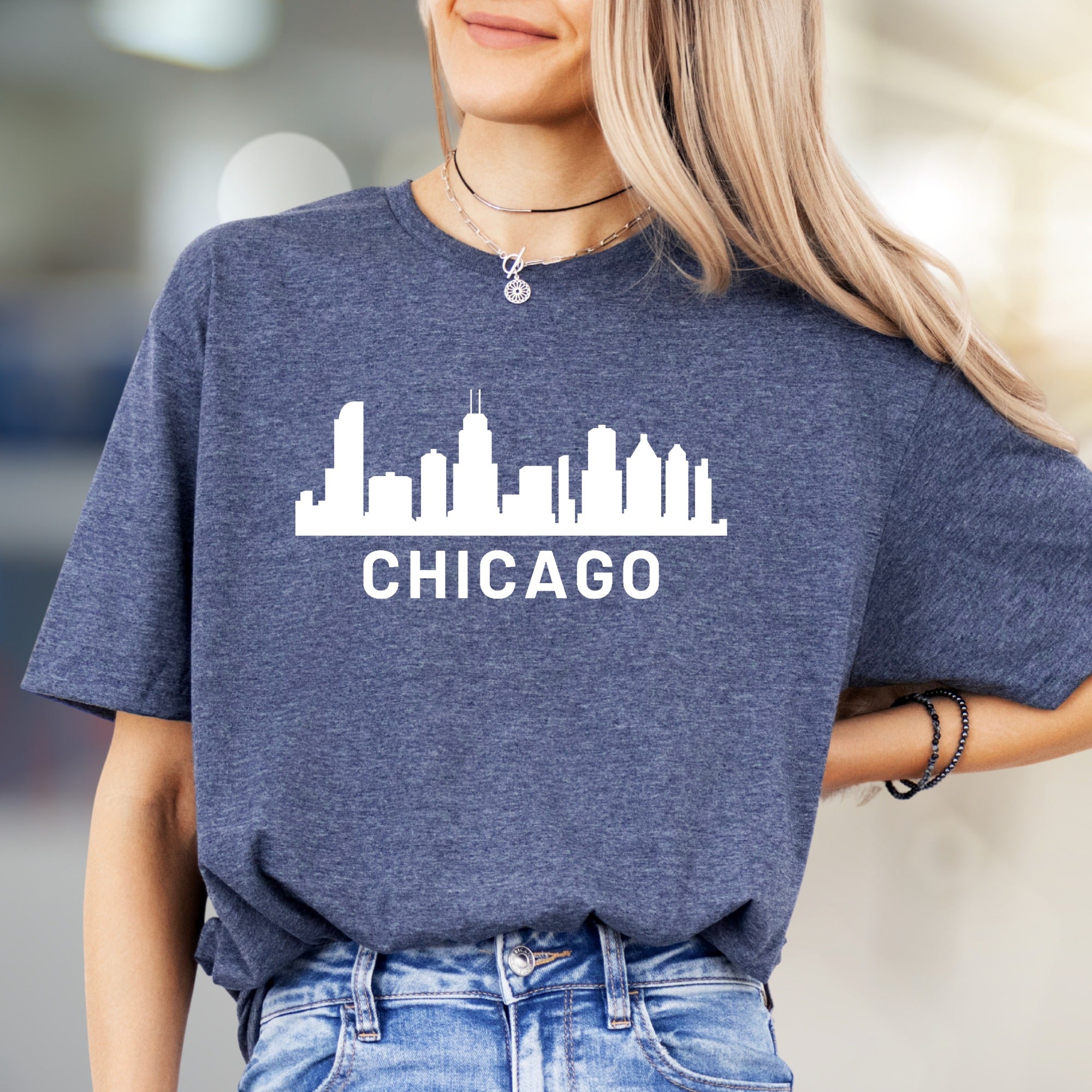 "CHICAGO" Skyline Graphic Tee, an Urban Chic Pick for City Lovers