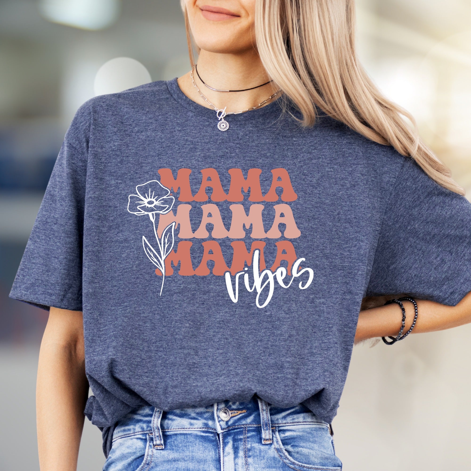 "Mama Mama Mama Vibes" Floral Graphic Tee, a Motherhood Pick for Modern Moms
