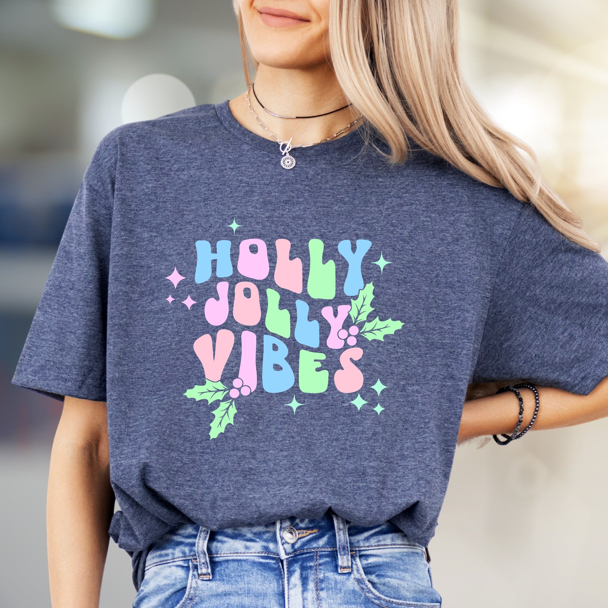 "Holly Jolly Vibes" Holiday Graphic Tee, a Festive Pick for Celebration
