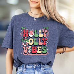 "Holly Jolly Vibes" Retro Christmas Graphic Tee, a Festive Pick for Holiday Enthusiasts