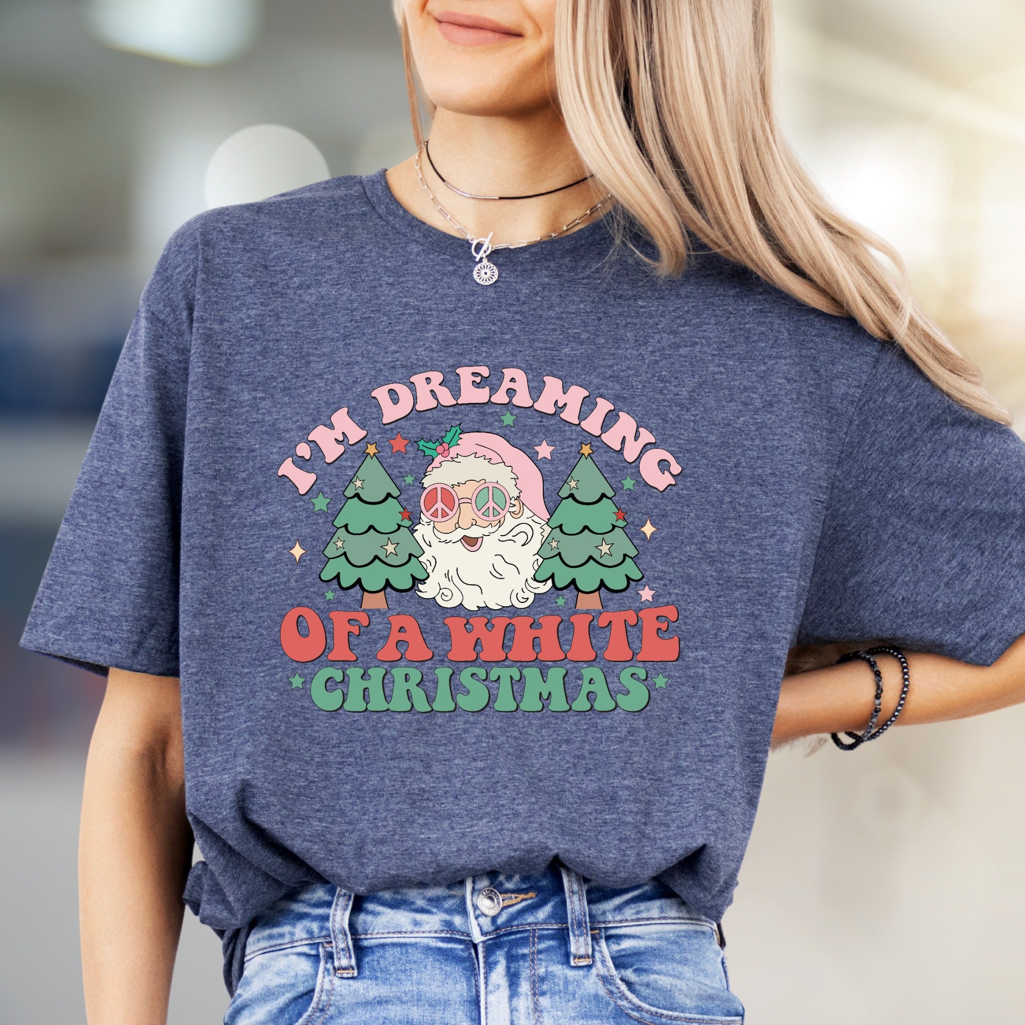 "I'm Dreaming of a White Christmas" Retro Santa Graphic Tee, a Festive Comfort Pick for Holiday Enthusiasts
