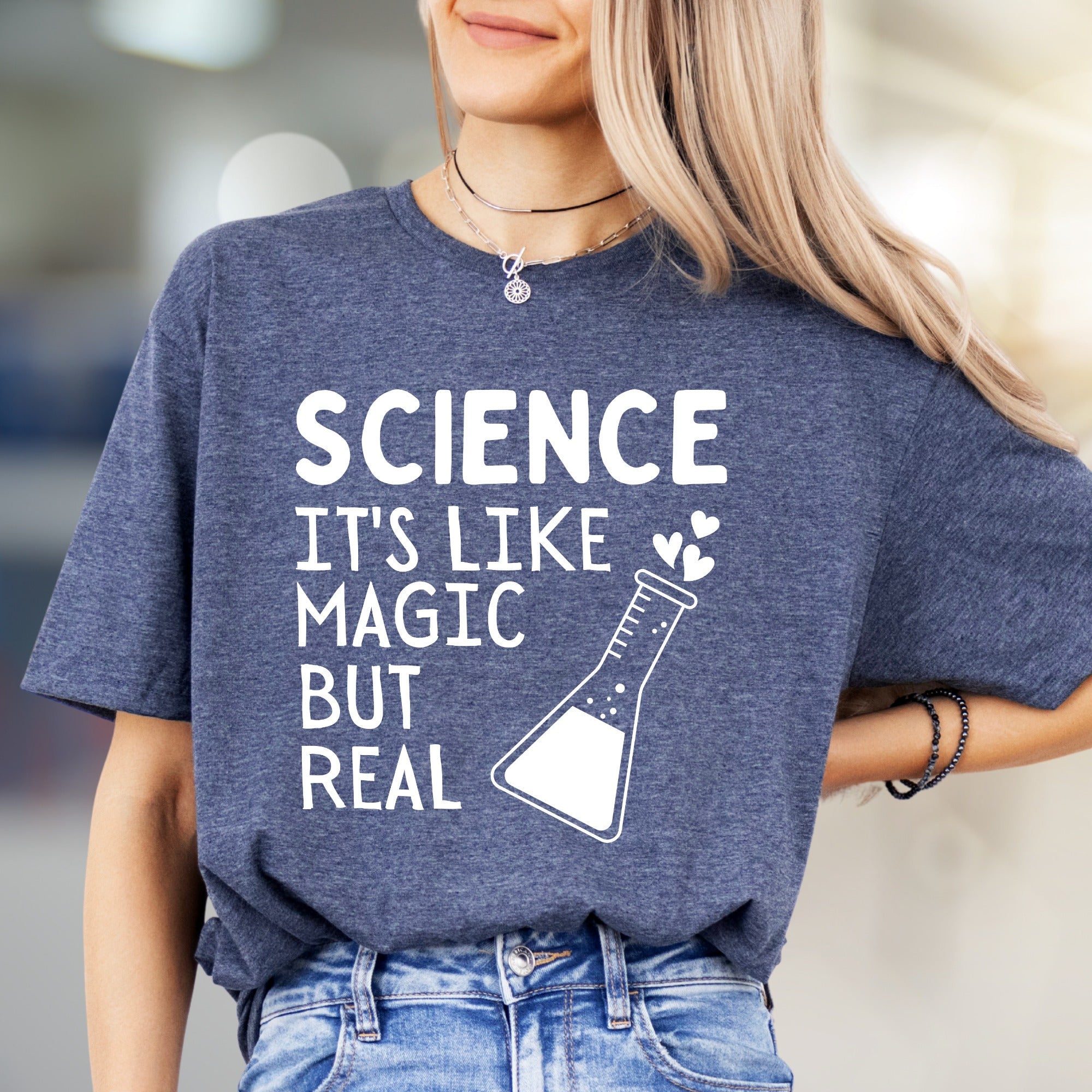"Science It's Like Magic But Real" Lab Beaker Graphic Tee, a Quirky STEM Pick for Enthusiasts