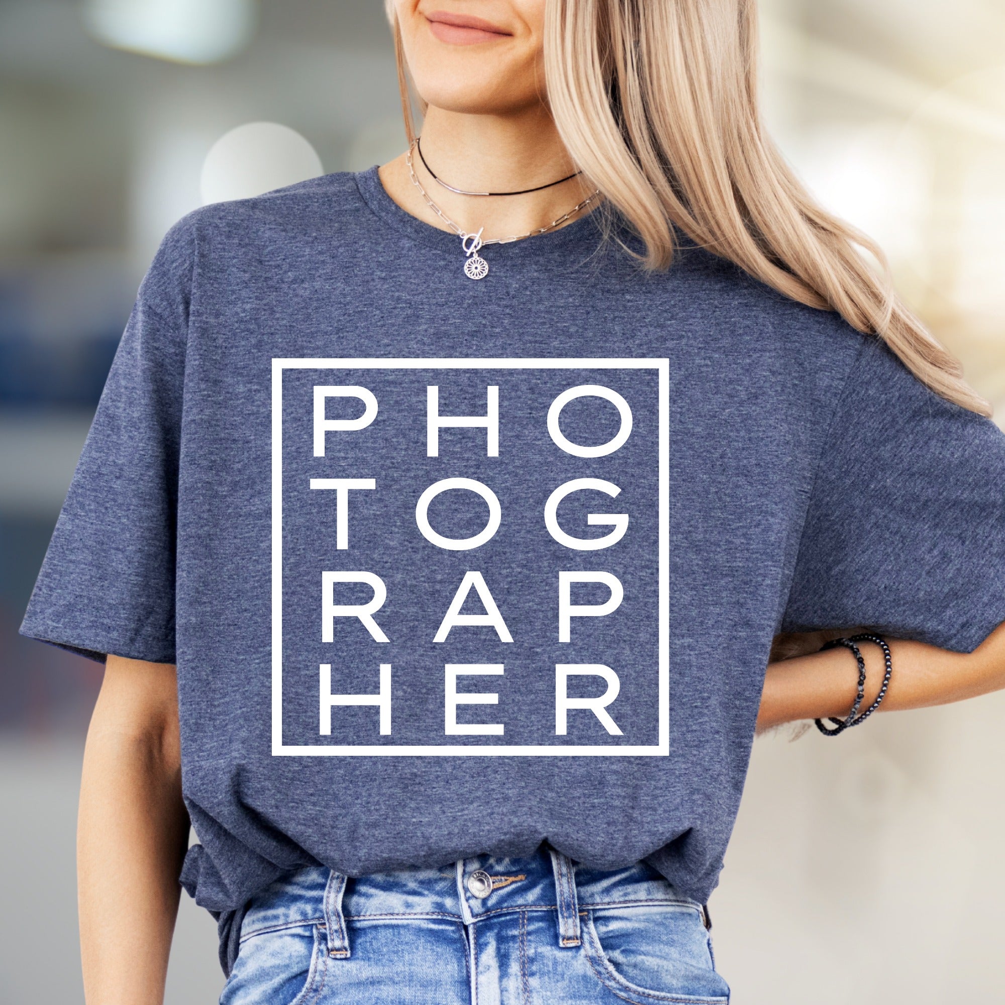 "PHOTOGRAPHER" Boxed Graphic Tee, a Creative Pro Pick for Photo Enthusiasts