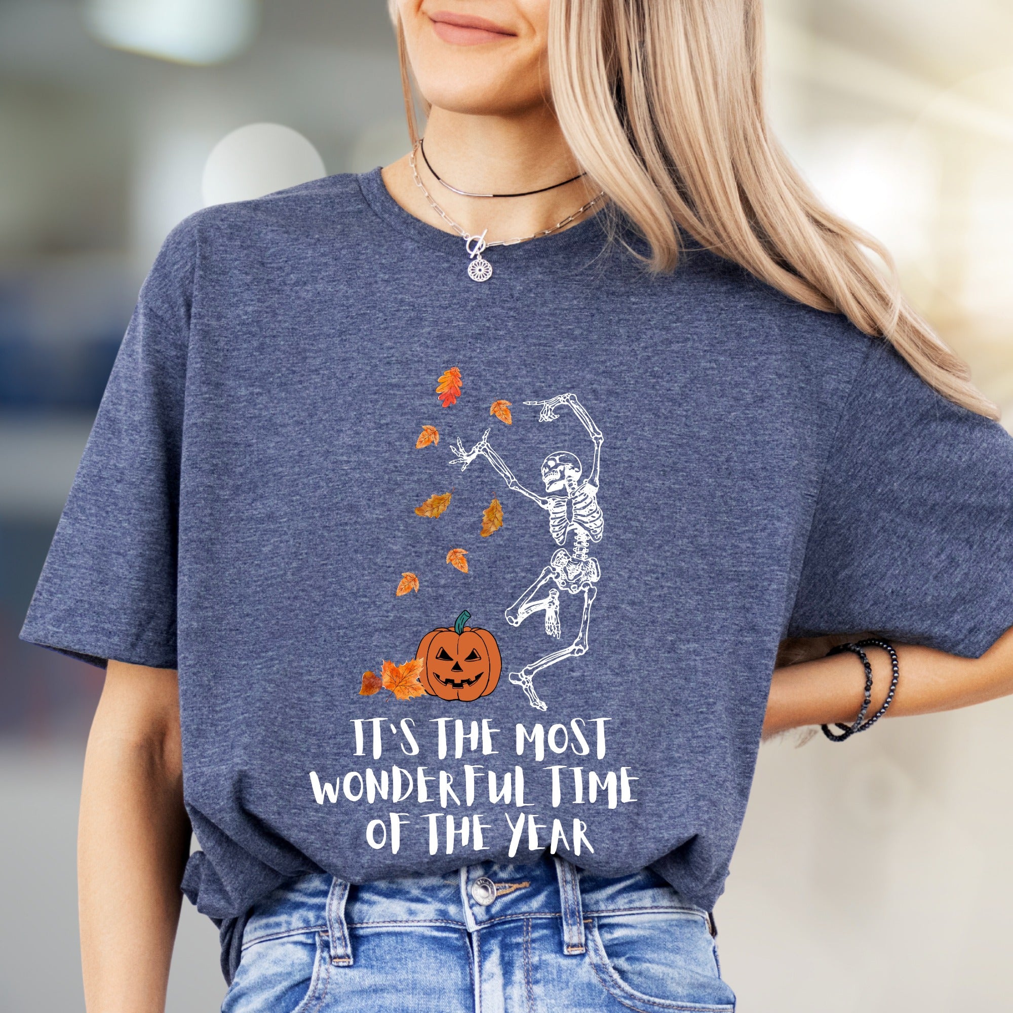 It's the Most Wonderful Time of the Year Halloween Skeleton Graphic Tee, a Spooky Season Pick for Fall Enthusiasts
