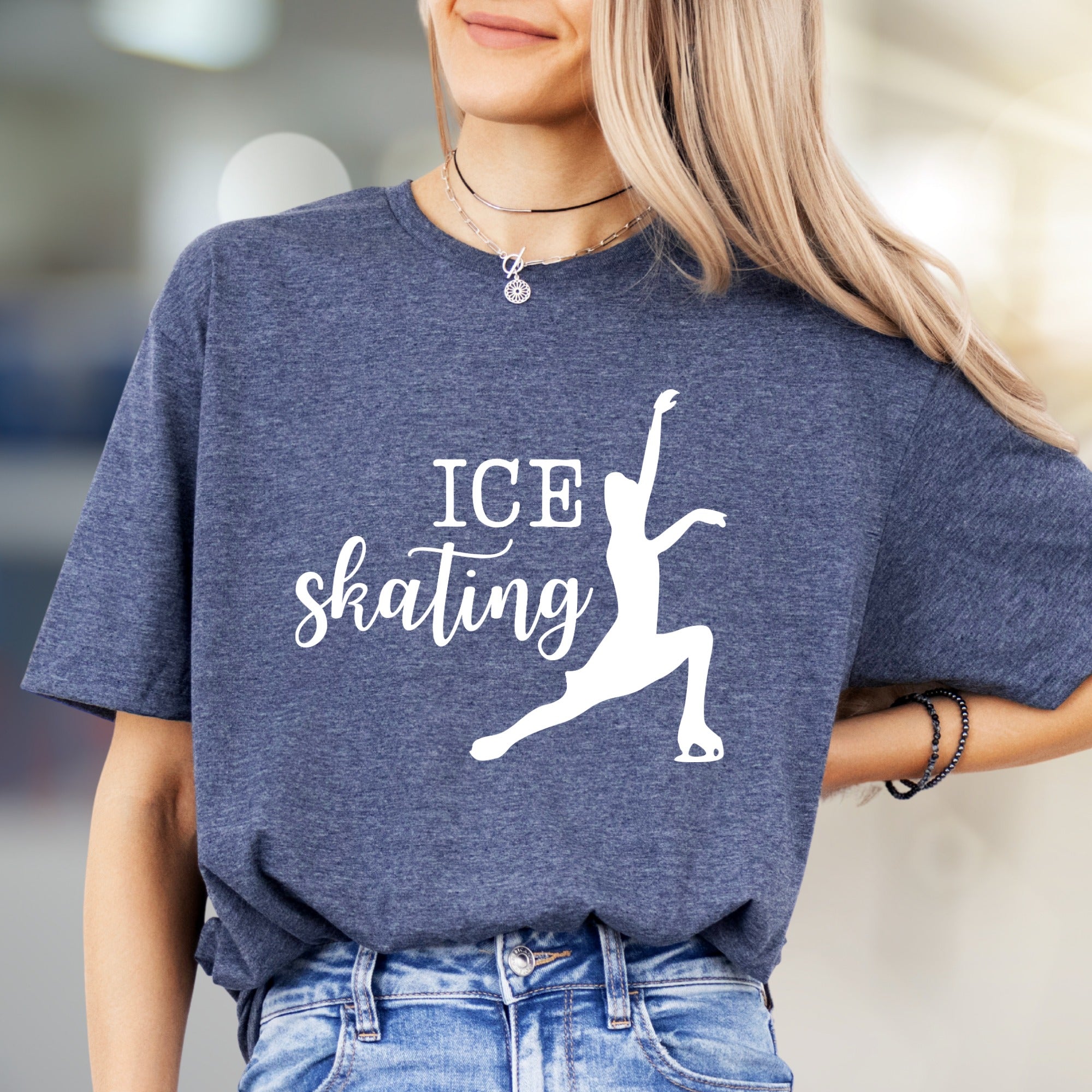 “ICE Skating” Elegant Skater Graphic Tee, a Winter Sports Pick for Enthusiasts