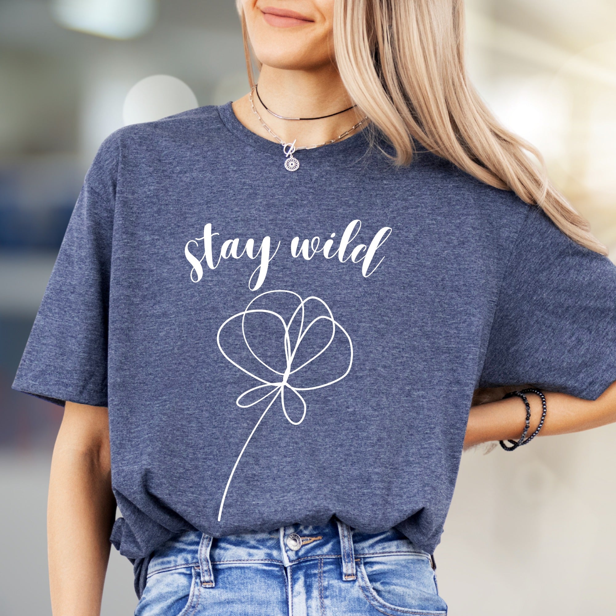 "Stay Wild" Minimalist Flower Graphic Tee, a Boho Chic Pick for Free Spirits