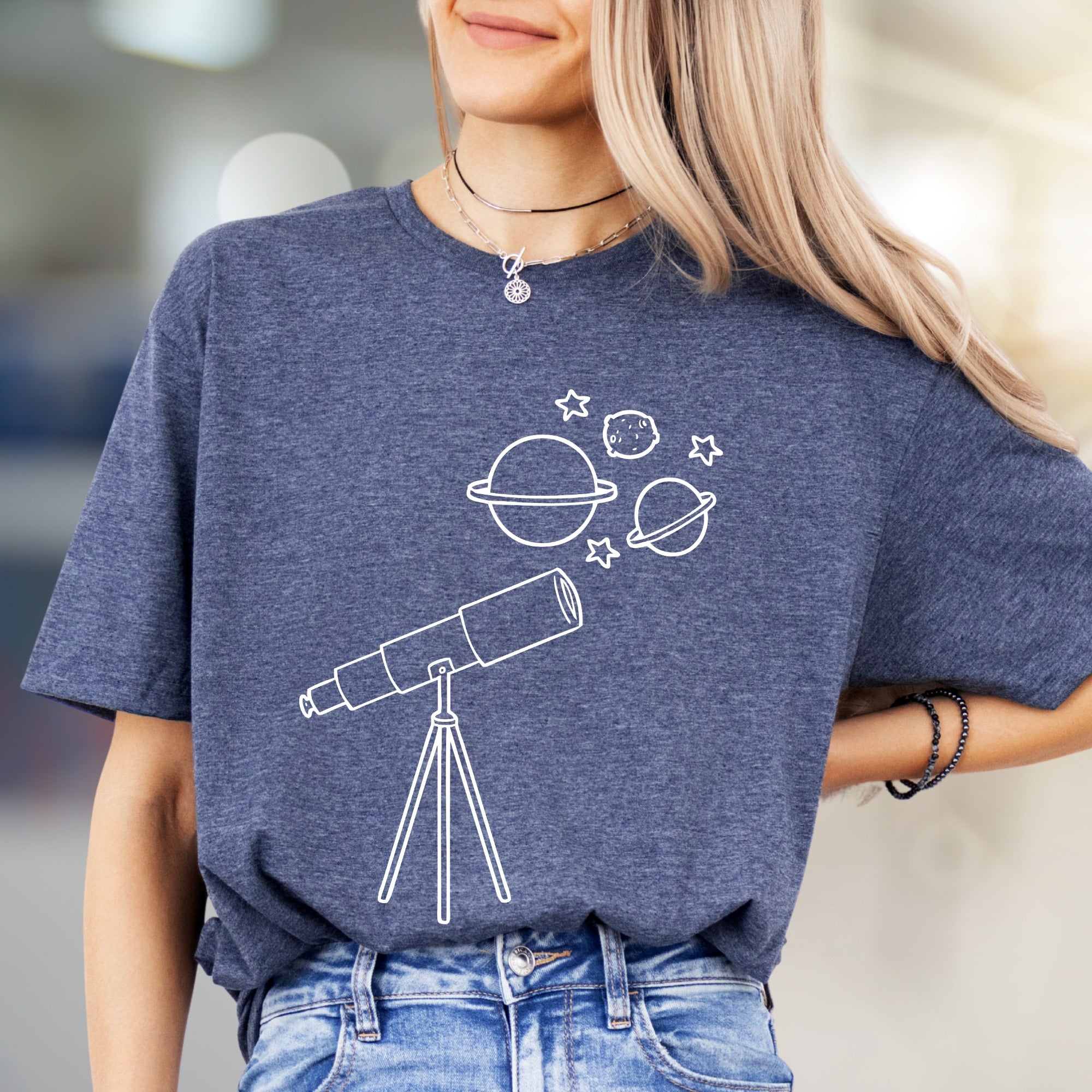Celestial Telescope Galactic Graphic Tee, a Stargazer's Pick for Space Enthusiasts