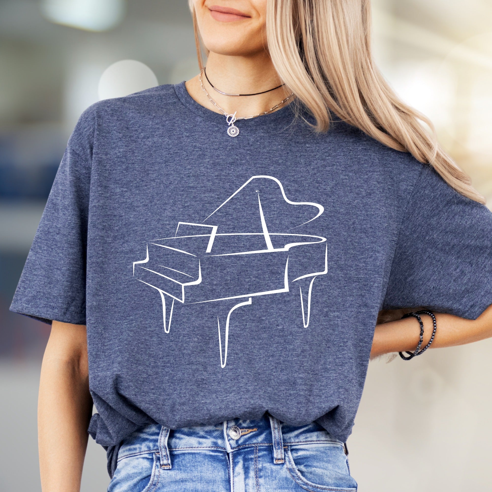 Grand Piano Outline Music Lover Graphic Tee, a Musician's Style Pick for Art Enthusiasts
