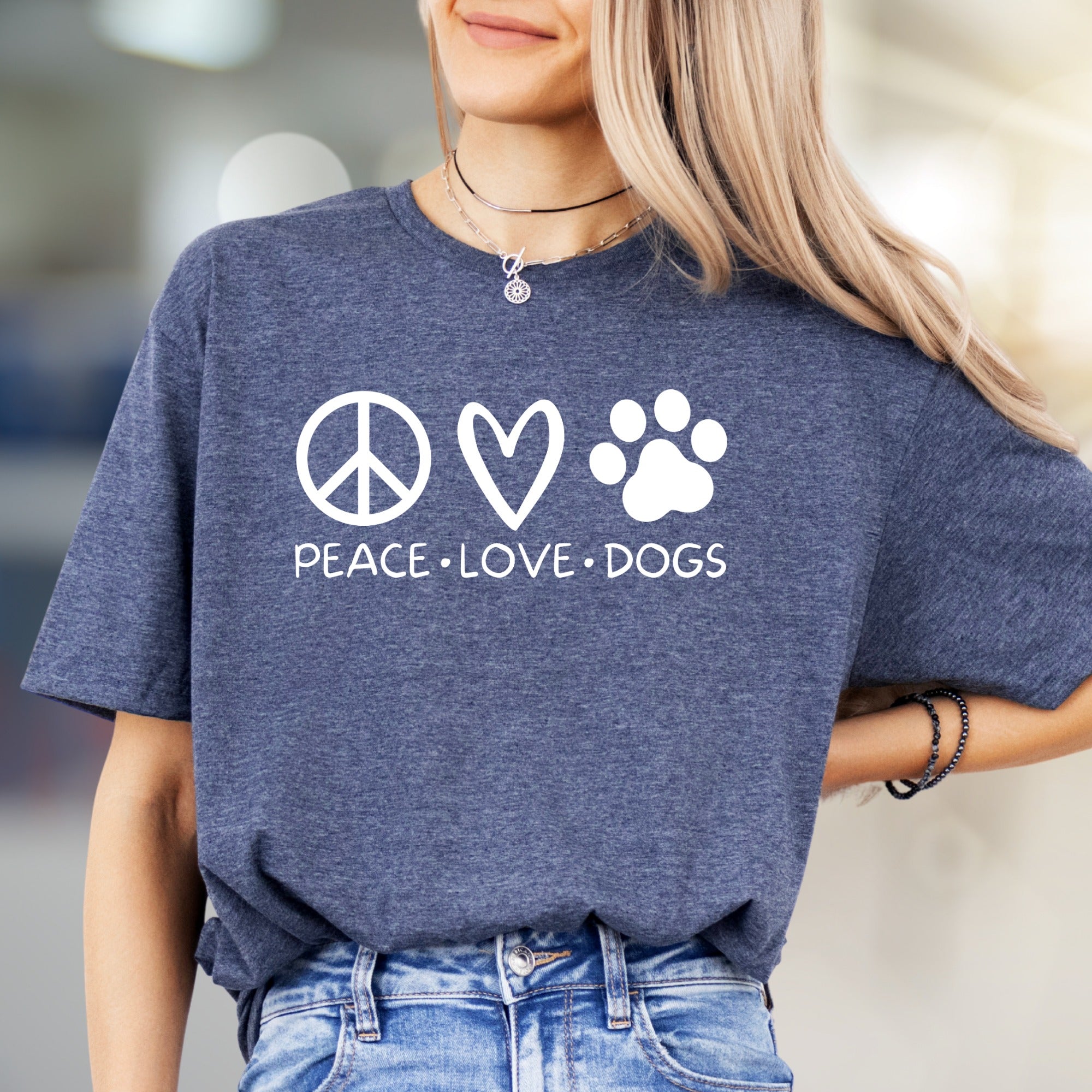 "Peace Love Dogs" Cute Pet Lover Graphic Tee, a Heartfelt Pick for Dog Lovers