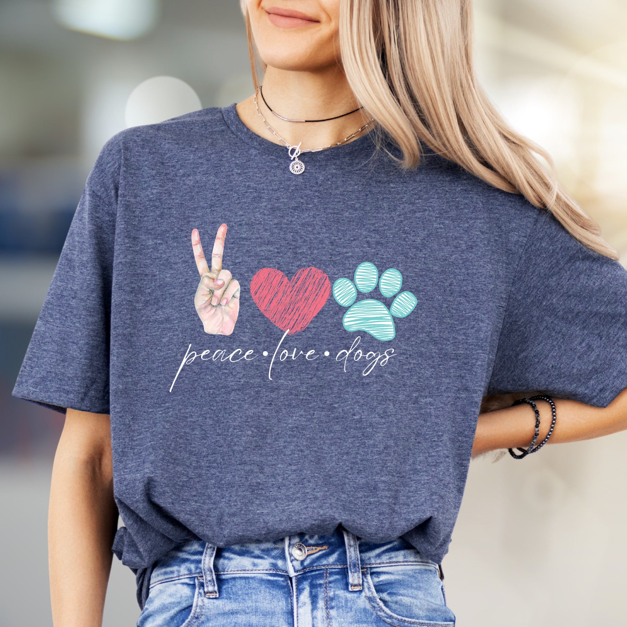 "Peace Love Dogs" Whimsical Pet Lover Graphic Tee, a Heartfelt Pick for Dog Enthusiasts
