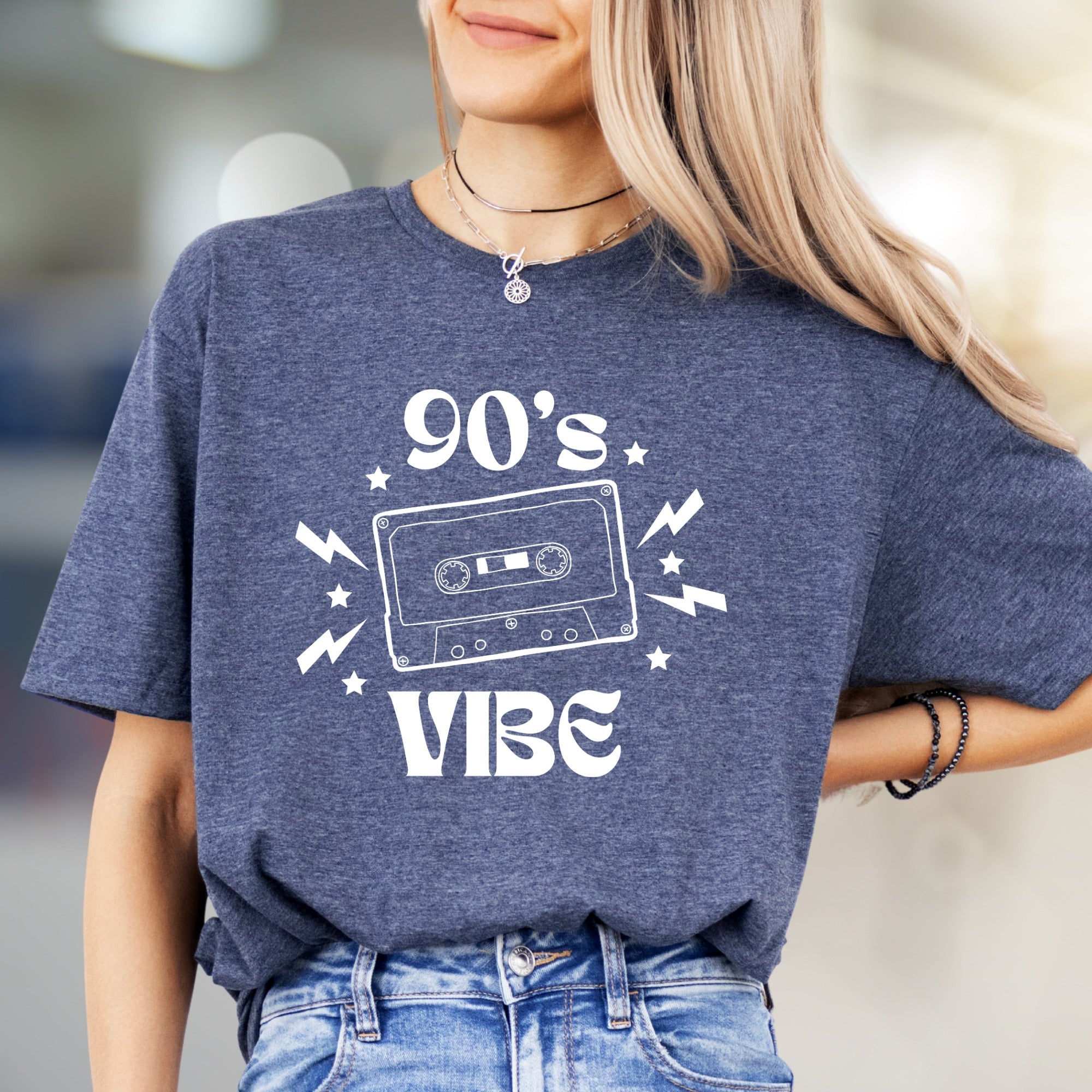 "90's VIBE" Retro Cassette Graphic Tee, a Nostalgic Pick for Music Lovers