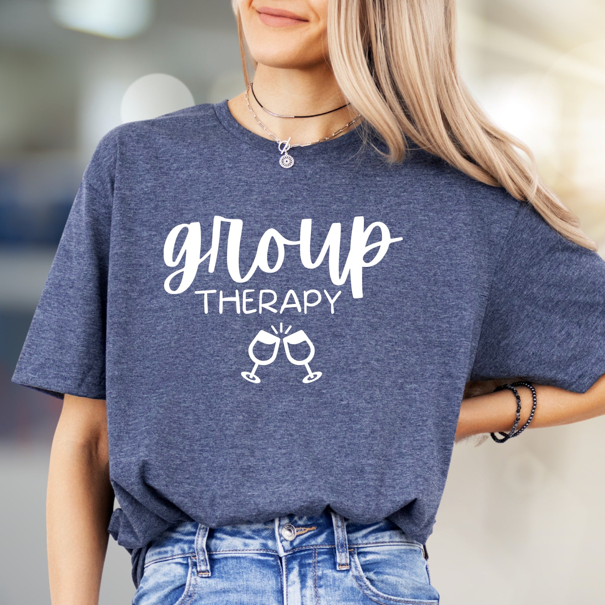 "Group Therapy" Wine Glasses Graphic Tee, a Social Pick for Fun-Loving Friends