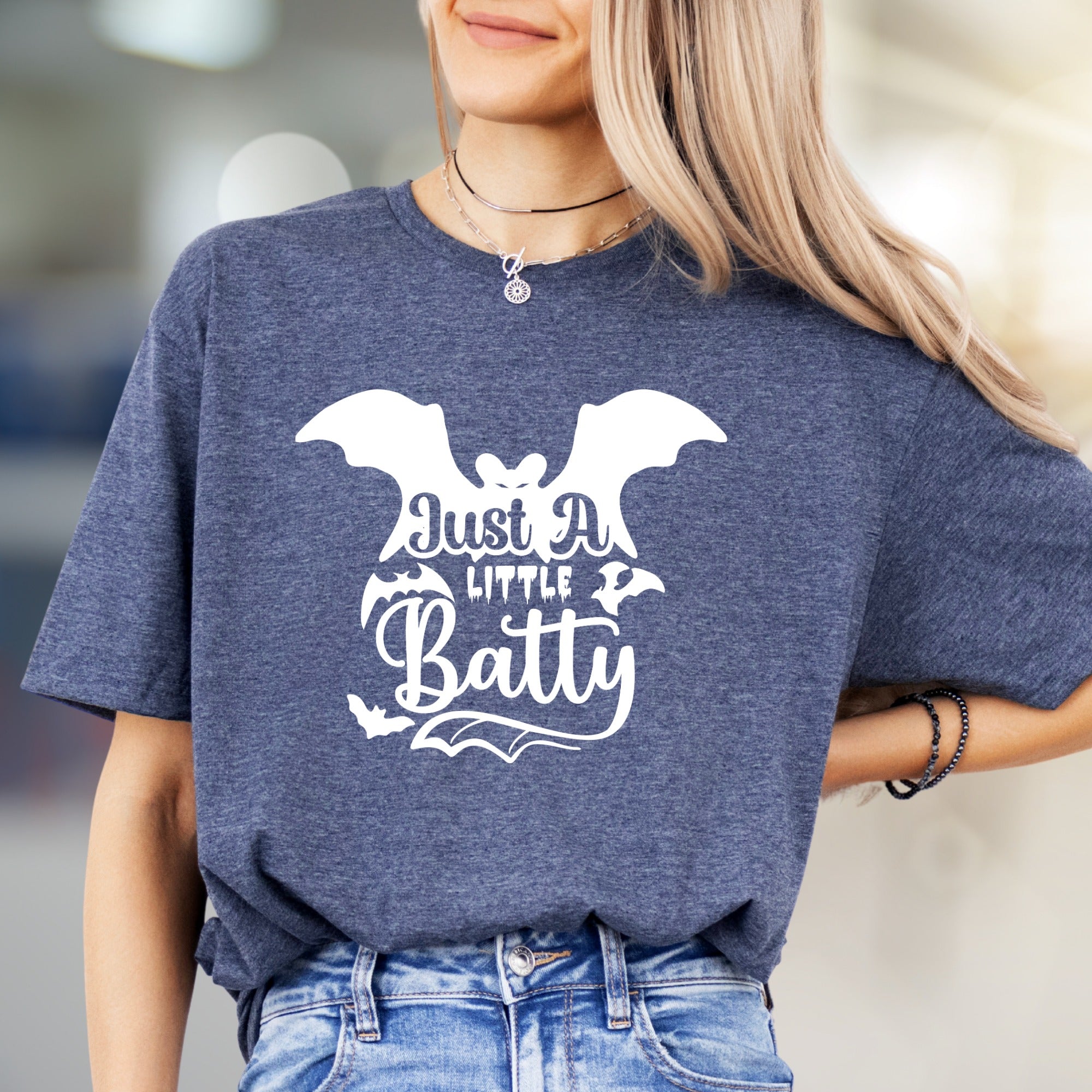 "Just A Little Batty" Halloween Bat Graphic Tee, a Spooky Pick for Festive Fans