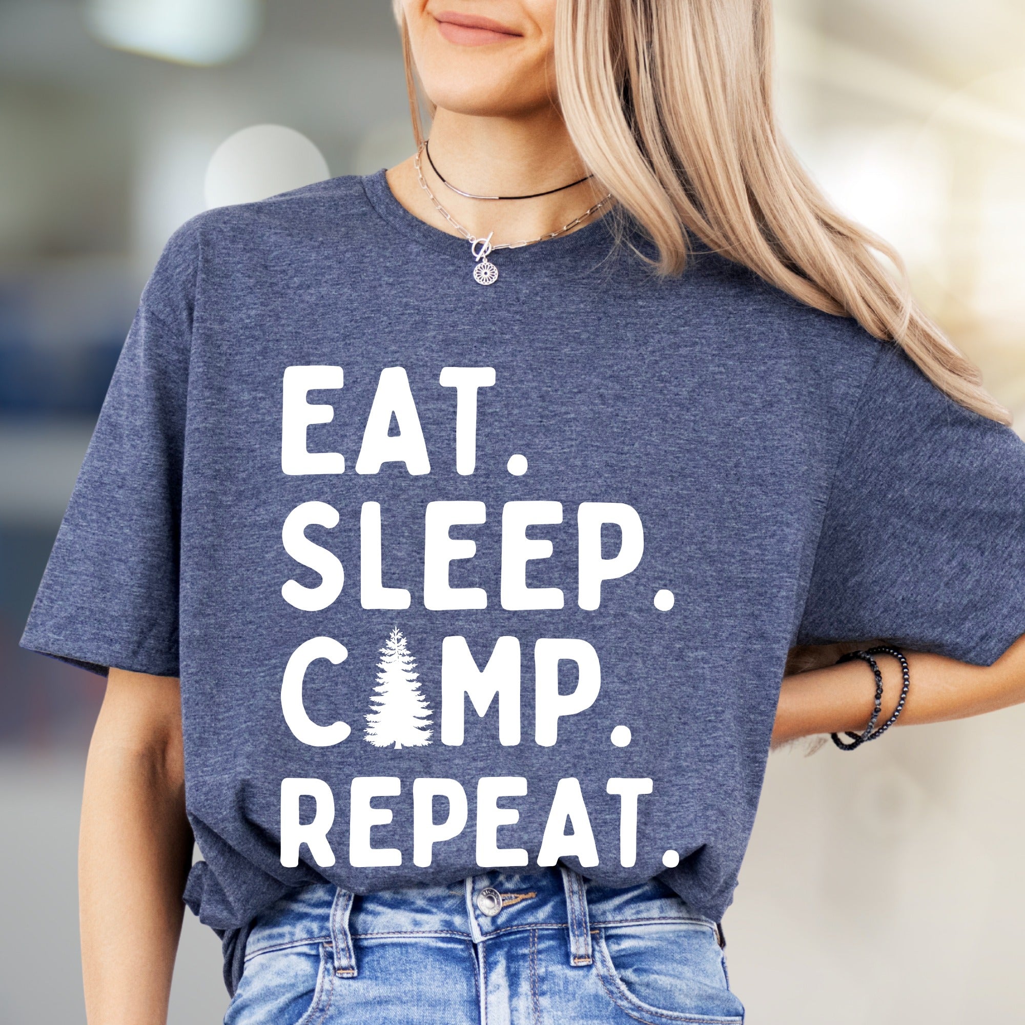 "Eat Sleep Camp Repeat" Outdoors Graphic Tee, a Nature Lover's Pick for Adventurers