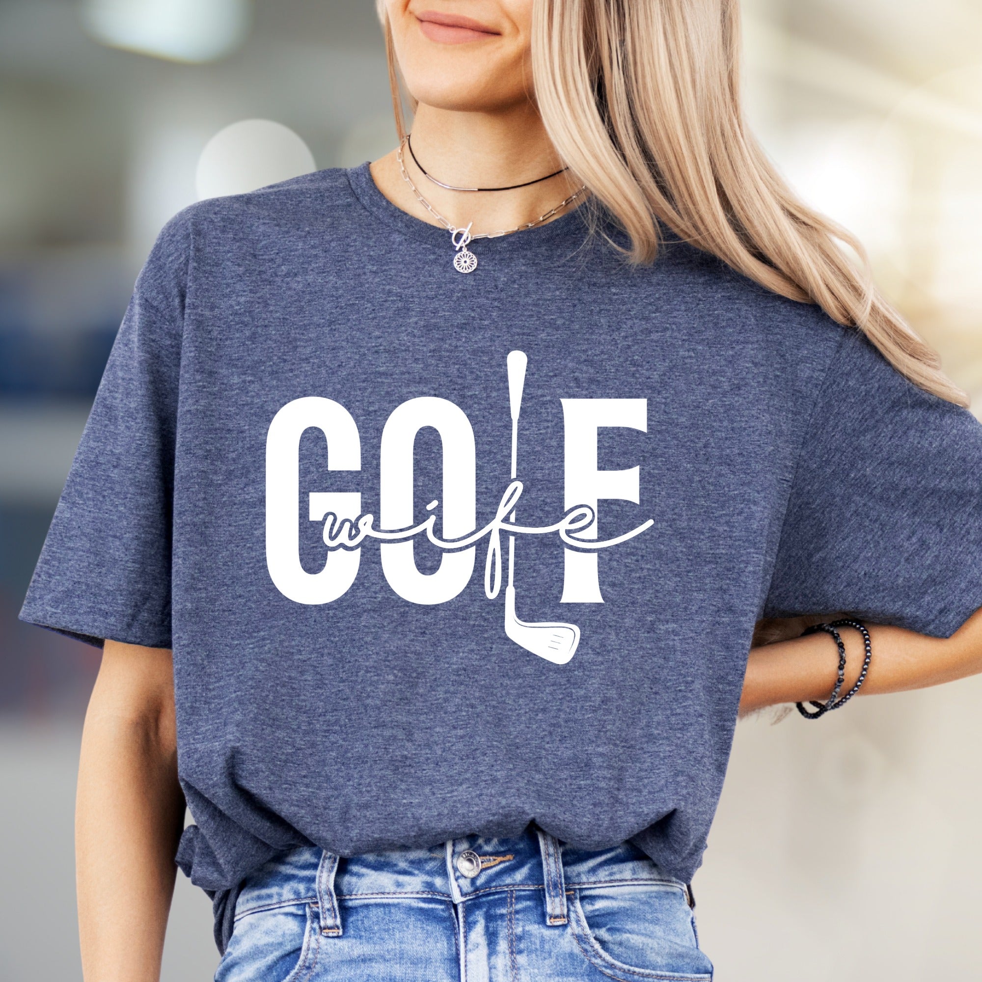 "GOLF wife" Golf Club Graphic Tee, a Sporty Pick for Golf Enthusiasts