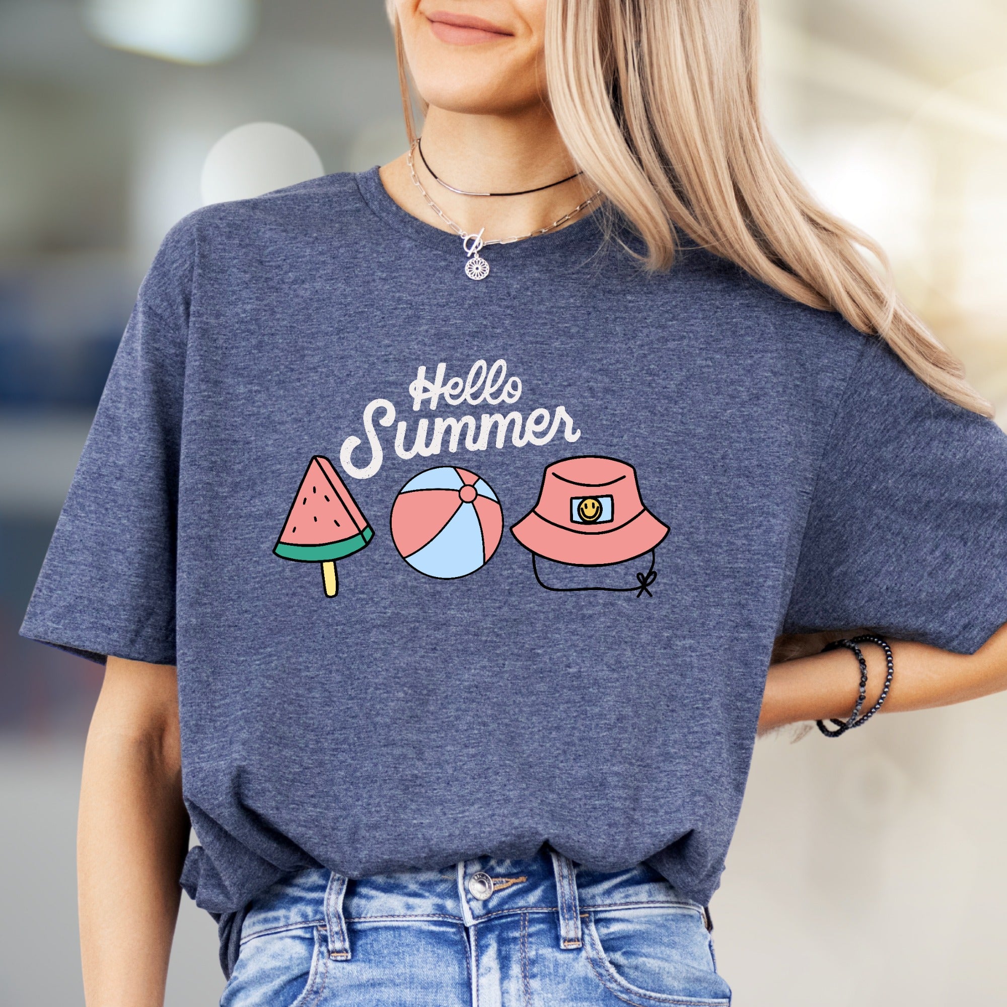 "Hello Summer" Beach Day Graphic Tee, a Vacation Vibe Pick for Summer Lovers