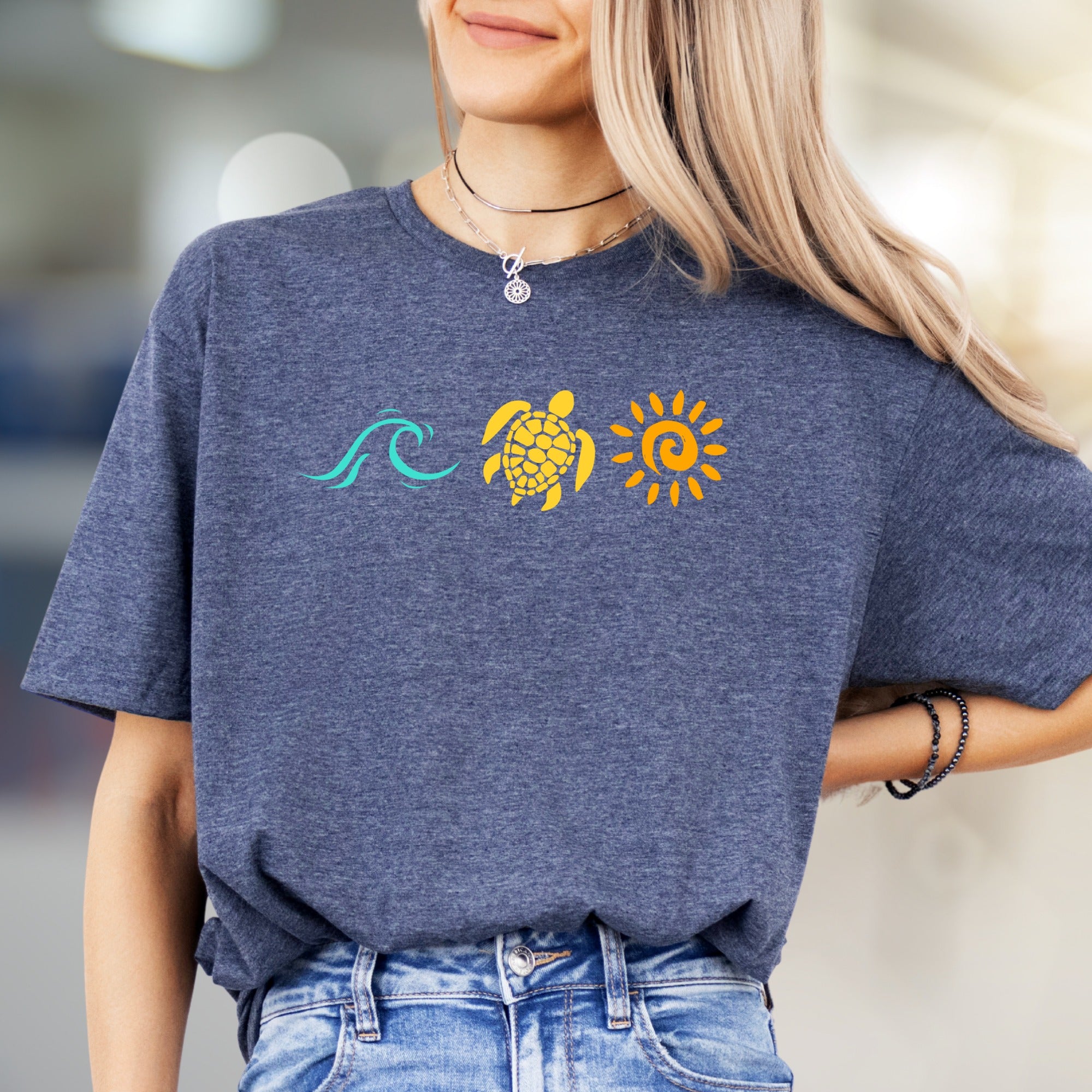 Wave Turtle Sun Graphic Tee, A Beach Vibe Pick for Ocean Lovers