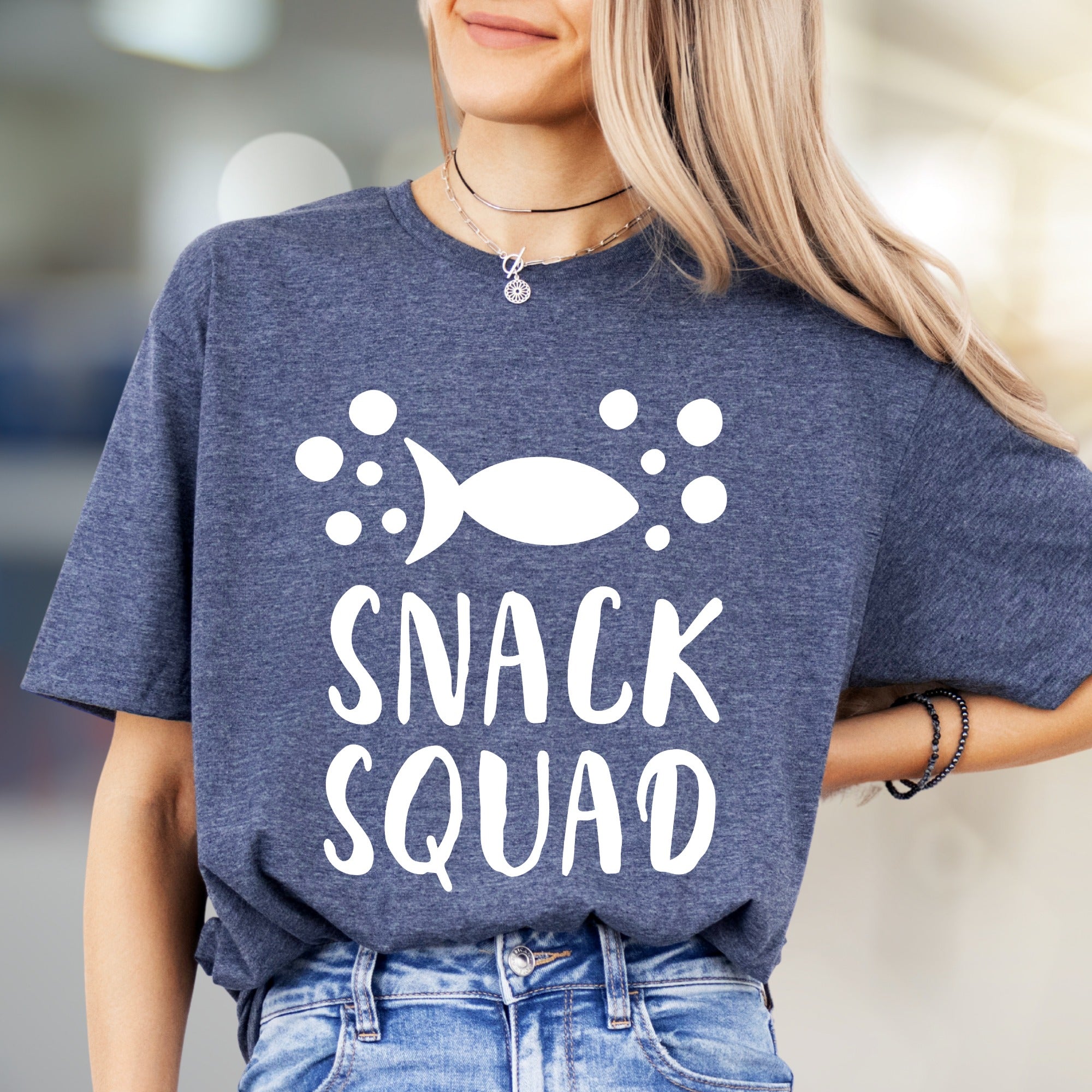 "SNACK SQUAD" Fish Bubble Graphic Tee, a Fun Casual Pick for Food Lovers