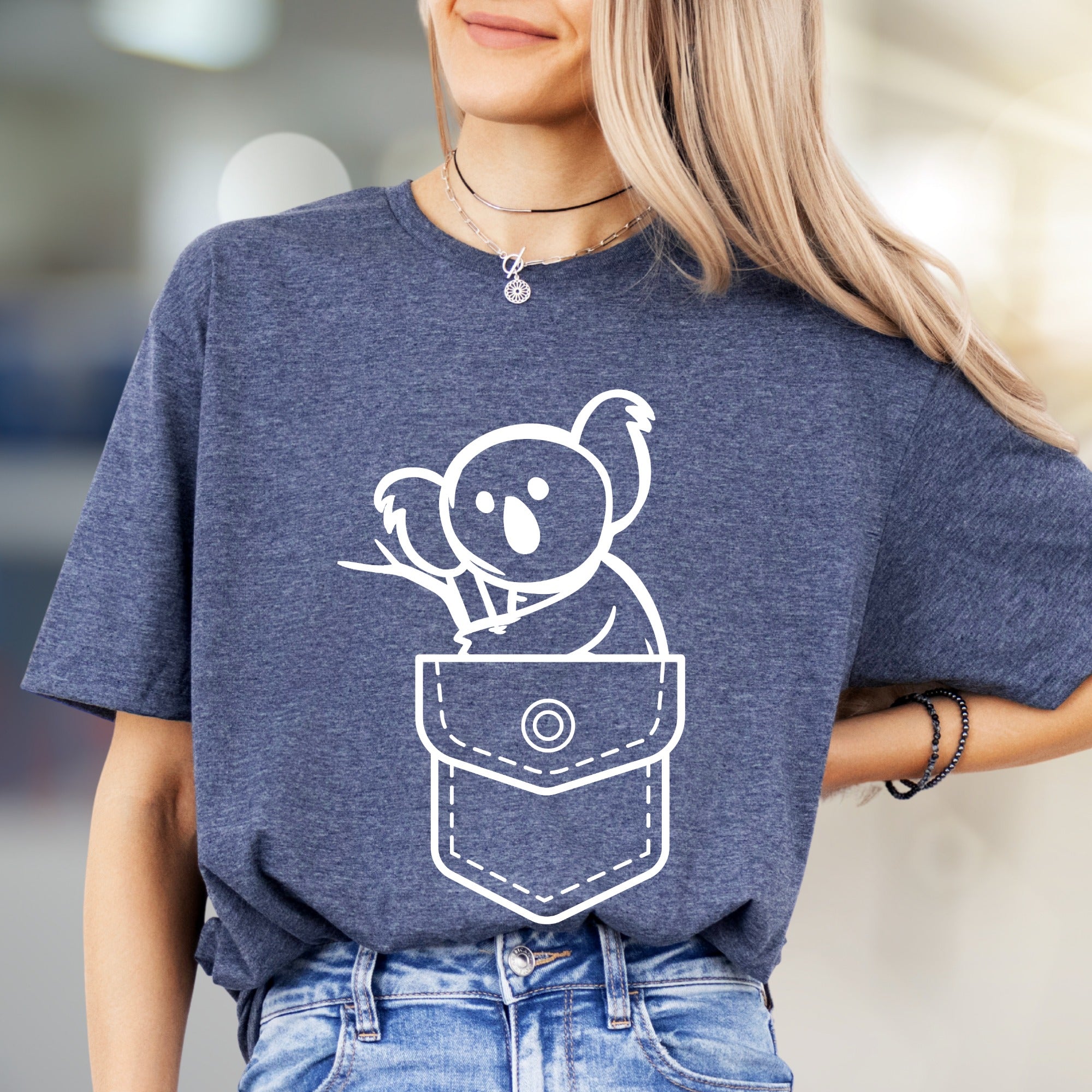 Little Koala Pocket Graphic Tee, A Cute Animal Lover's Pick for Everyday Wear