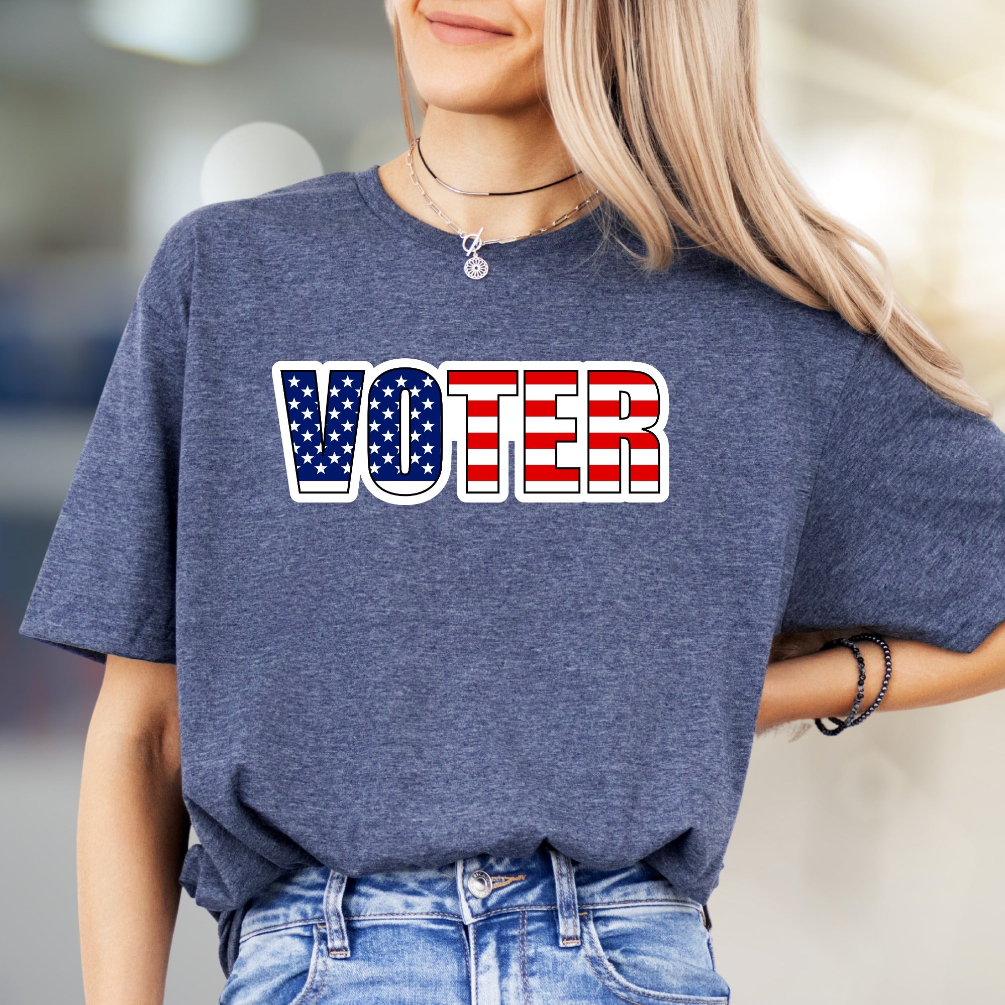 "VOTER" American Flag Graphic Tee, a Patriotic Pick for Engaged Citizens