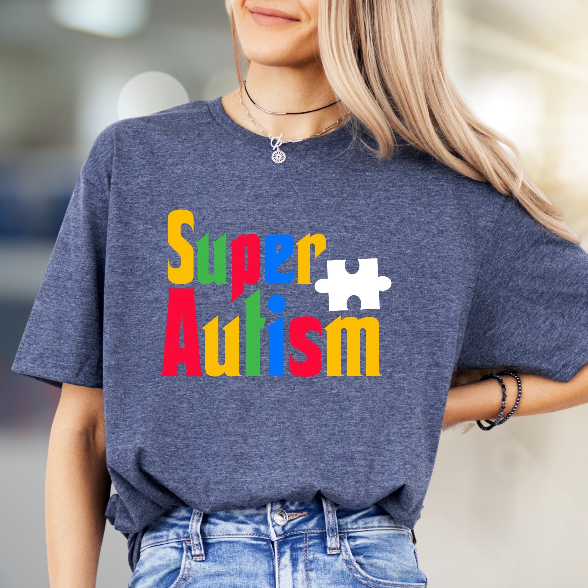 "Super Autism" Colorful Puzzle Tee, a Supportive Graphic Pick for Advocates
