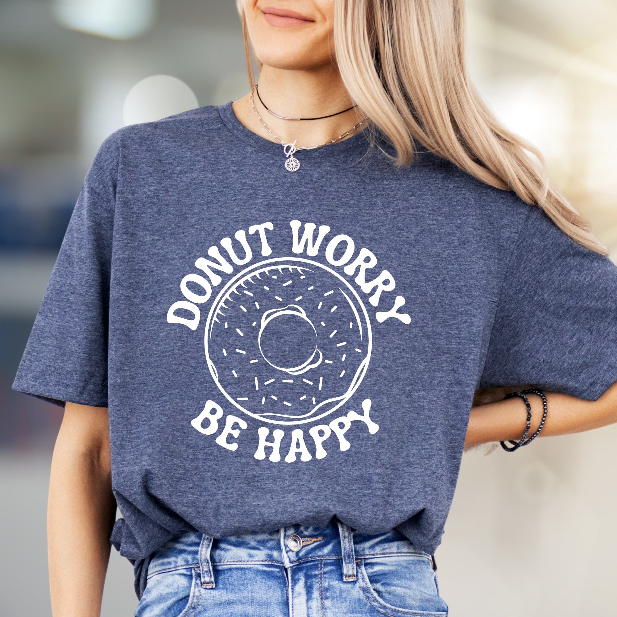 "Donut Worry Be Happy" Funny Graphic Tee, a Sweet Pick for Optimists