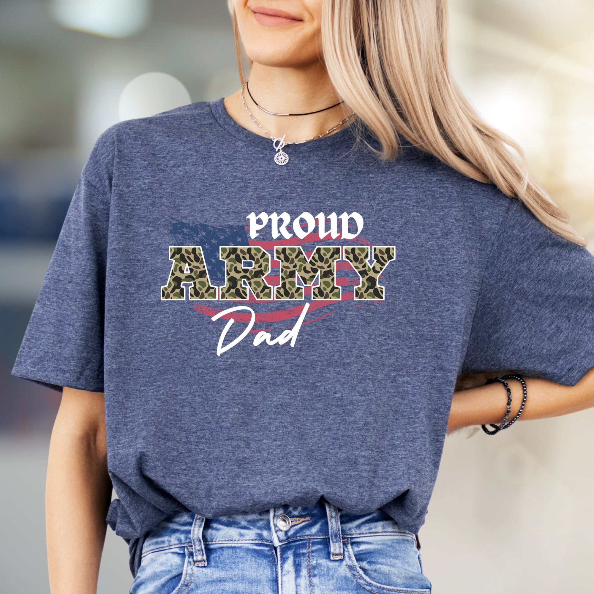 "Proud Army Dad" Military Camo Graphic Tee, a Patriotic Pick for Supporters