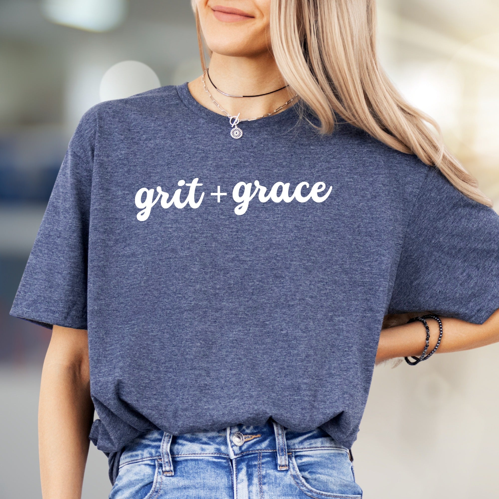 "grit + grace" Scripted Graphic Tee, a Motivational Pick for Everyday Inspiration
