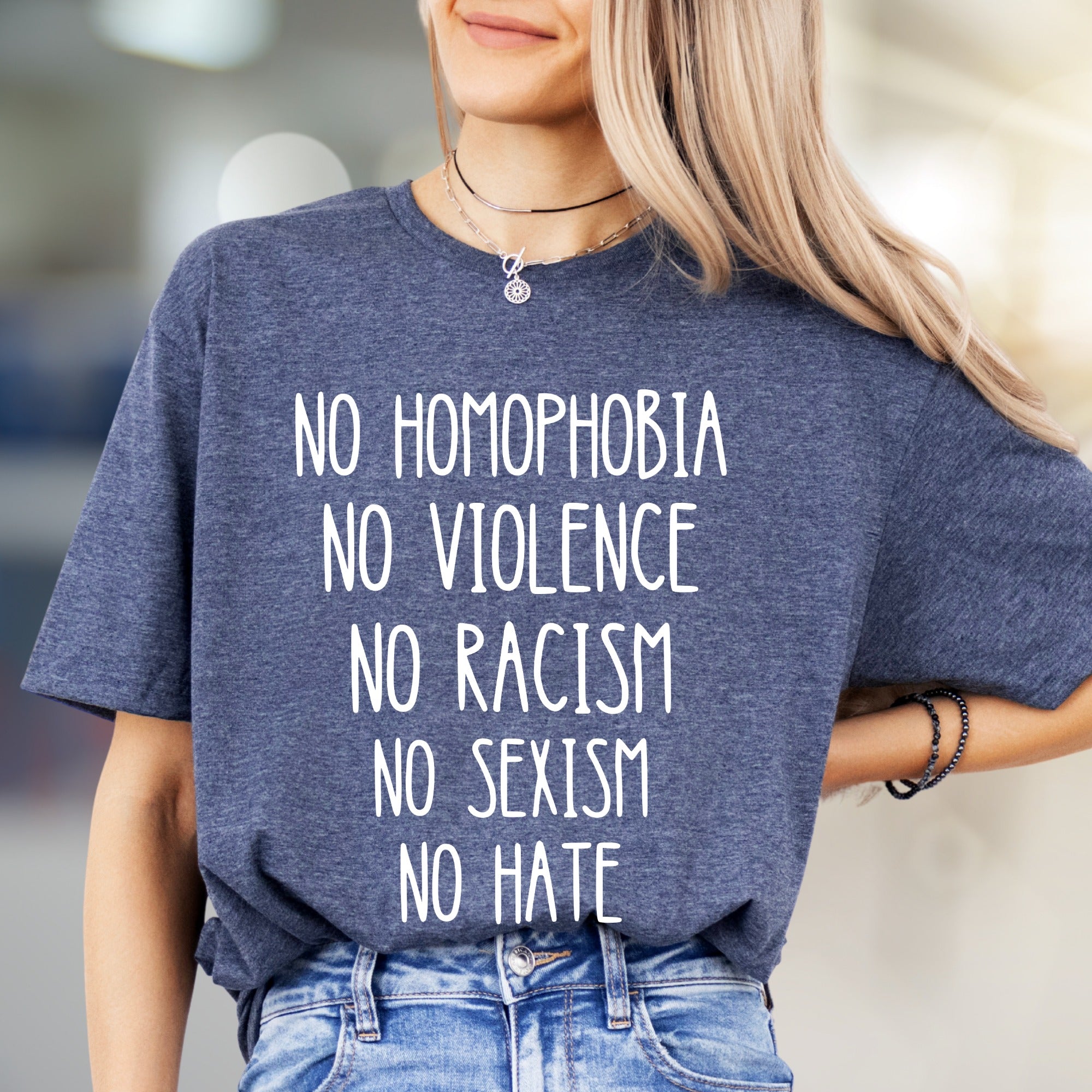 "NO HOMOPHOBIA NO VIOLENCE" Statement Graphic Tee, a Compassionate Pick for Advocates
