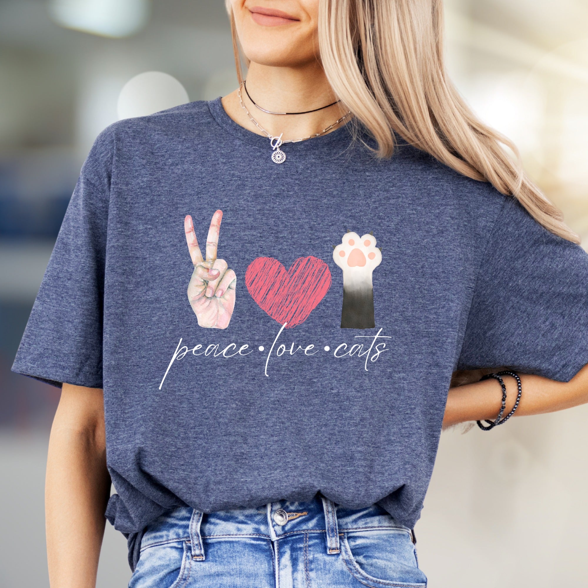 "peace love cats" Graphic Tee, a Feline Fan Pick for Cat Lovers