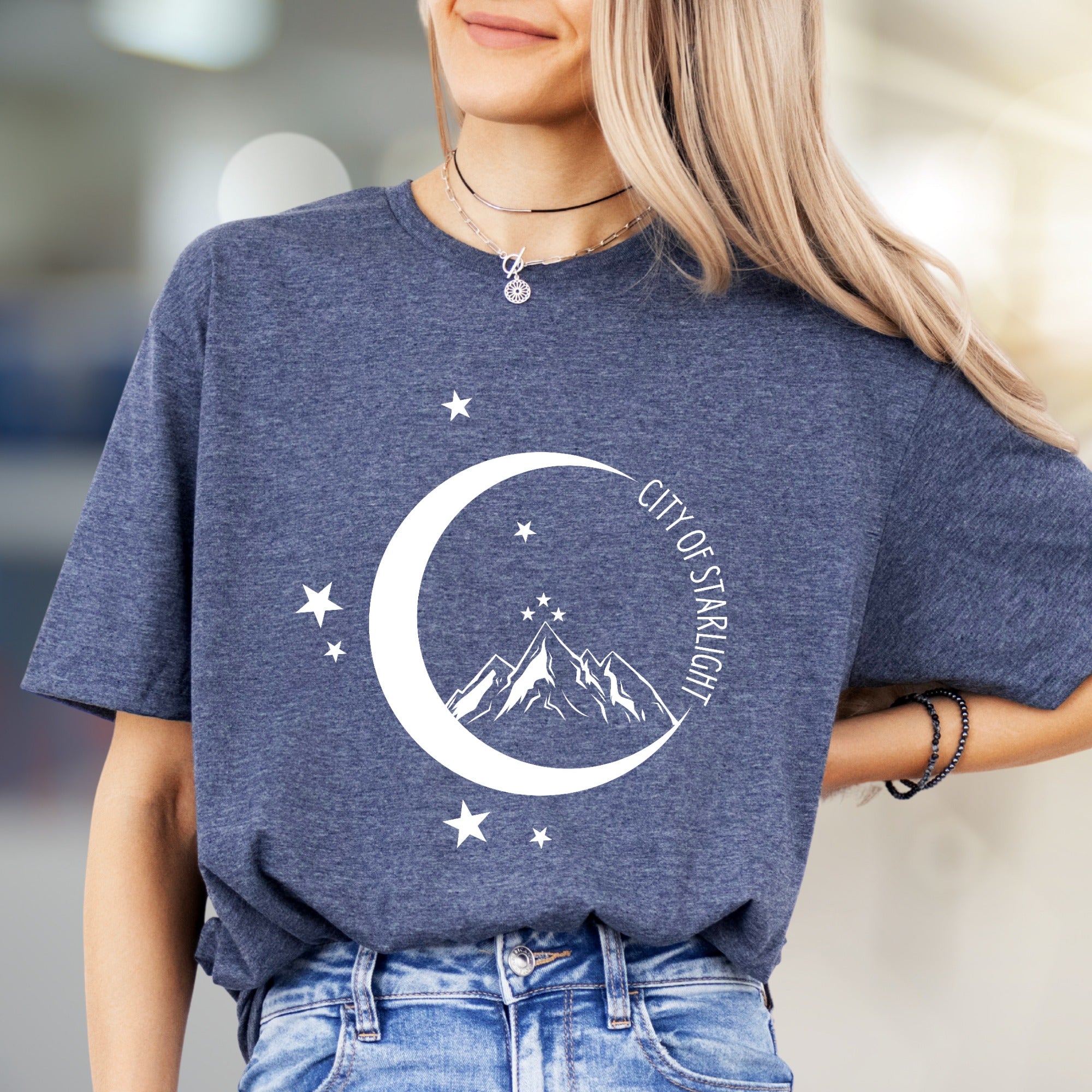 "City of Starlight" Mountain & Moon Graphic Tee, an Celestial Pick for Dreamers