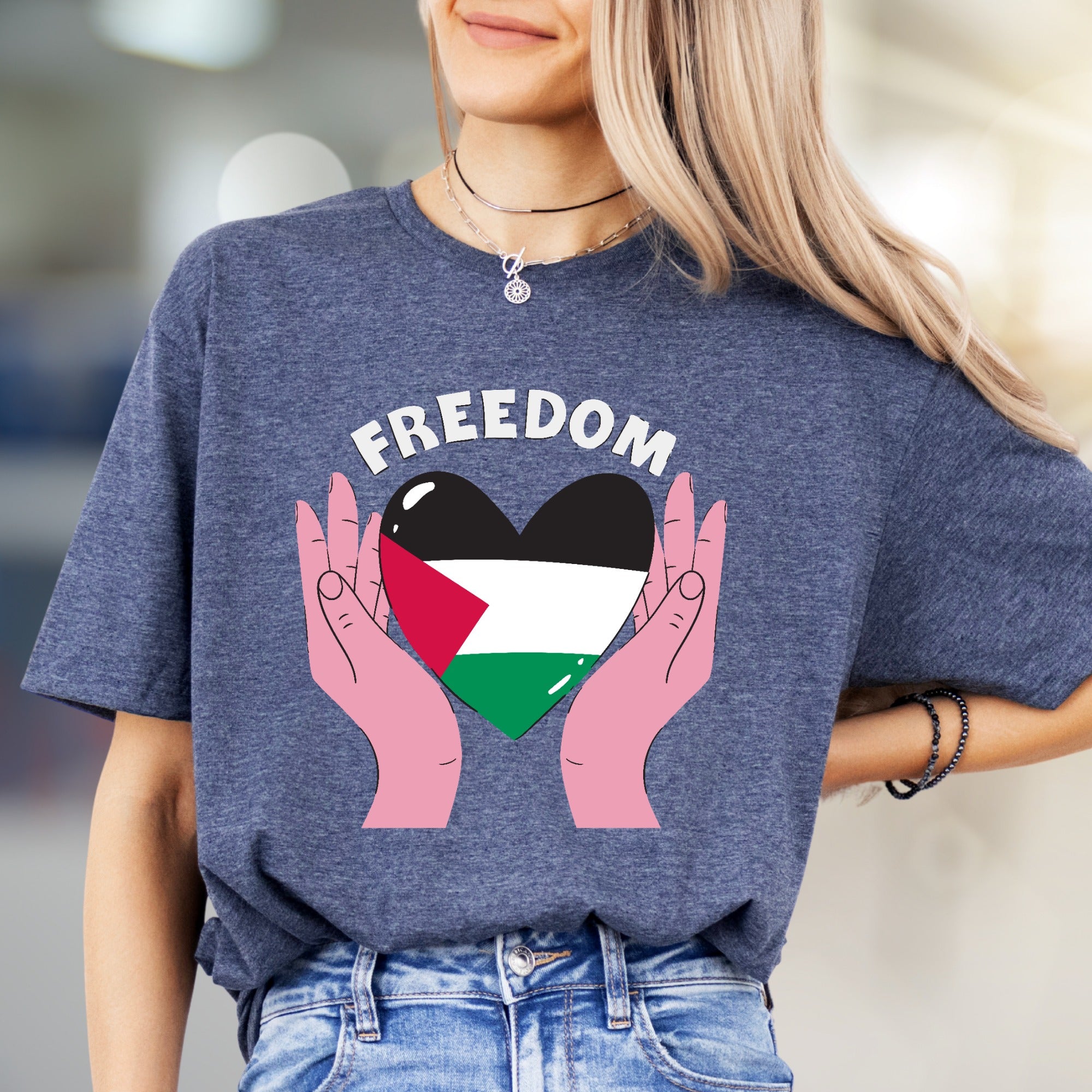 "FREEDOM" Palestine Flag Heart Graphic Tee, a Solidarity Pick for Advocates