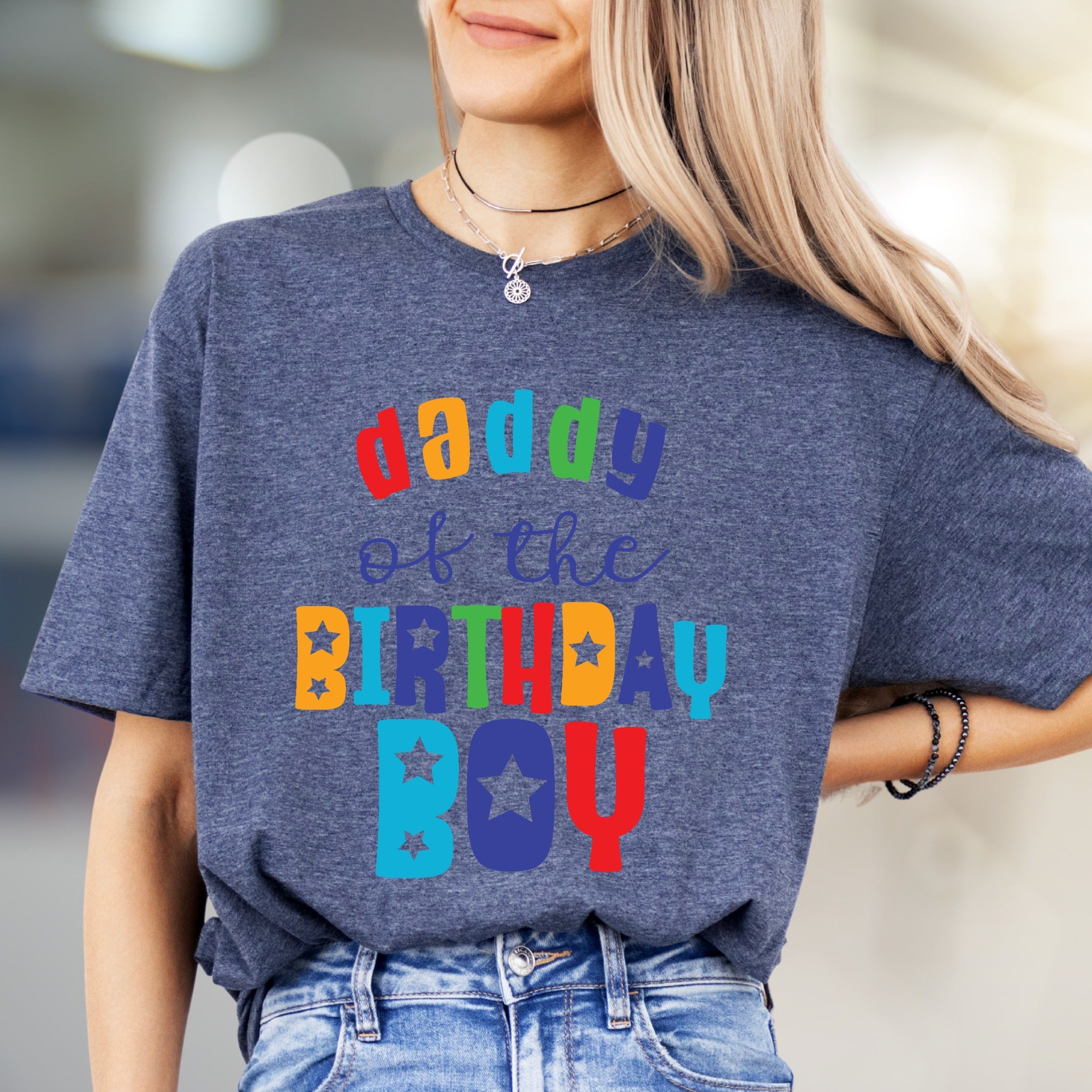 "Daddy of the Birthday Boy" Colorful Graphic Tee, a Celebration Pick for Dads