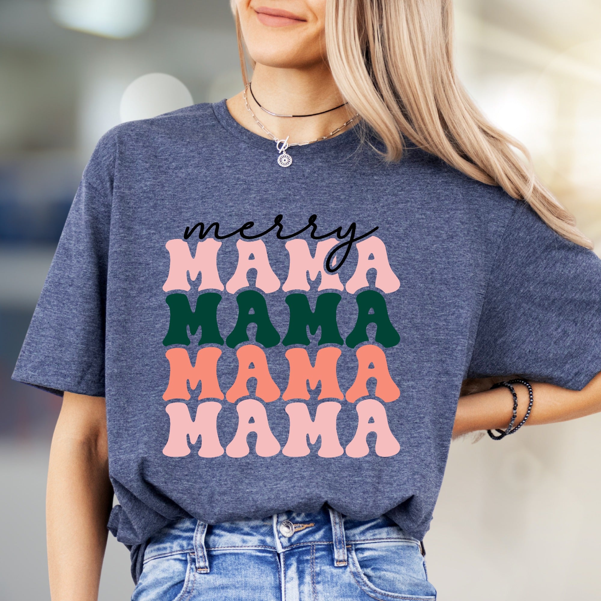 "Merry Mama Mama Mama" Retro Holiday Graphic Tee, a Festive Pick for Moms
