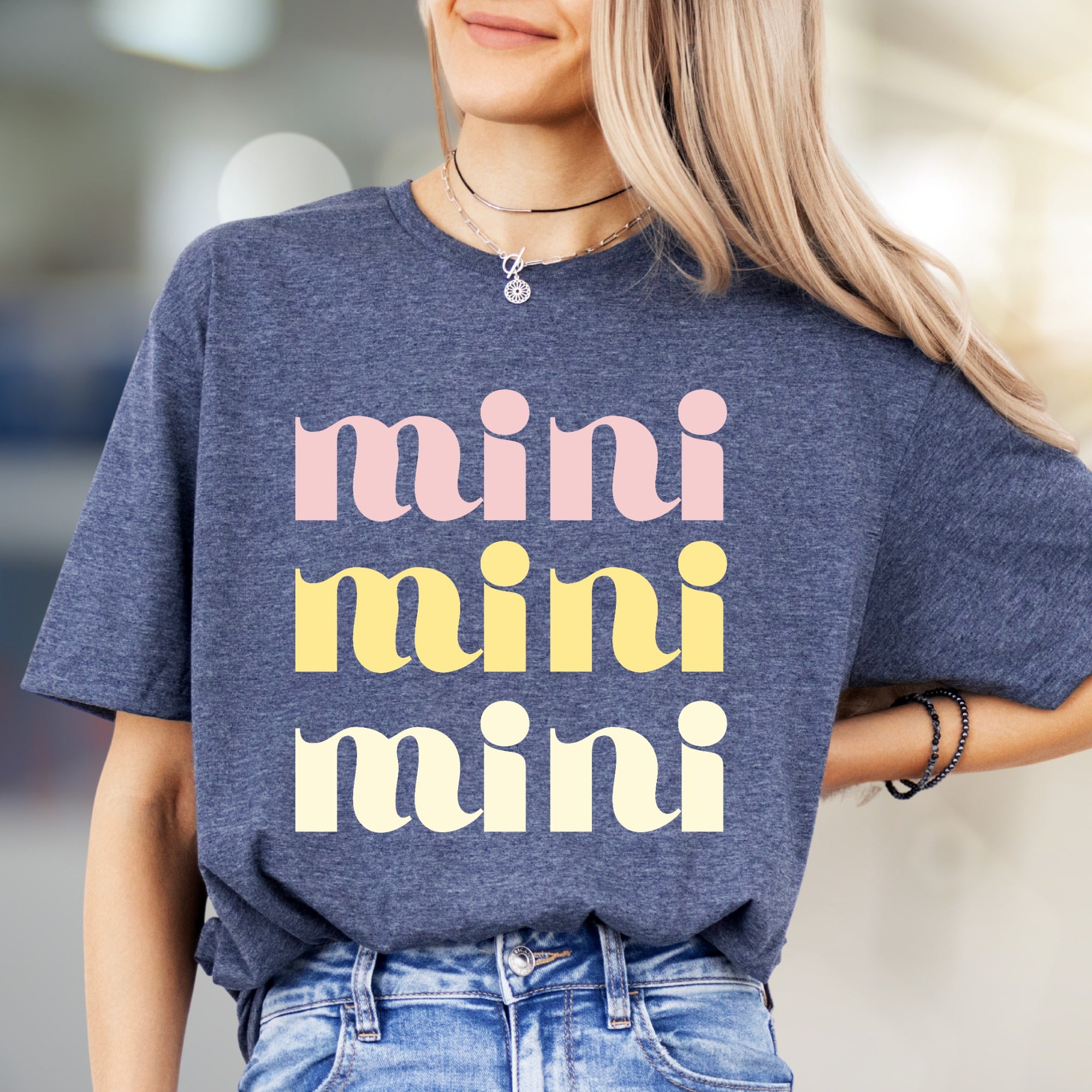 "mini mini mini" Retro Groovy Graphic Tee, a Playful Pick for Trendsetters