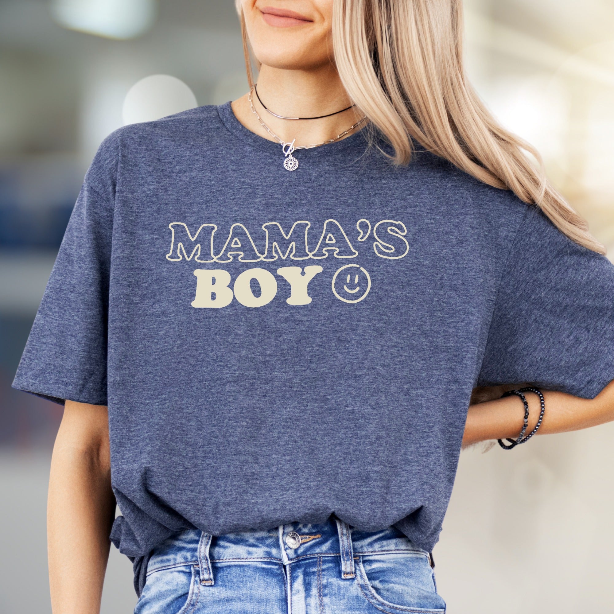 "Mama's Boy" Retro Smiley Graphic Tee, a Sweet Gift for Sons & Moms