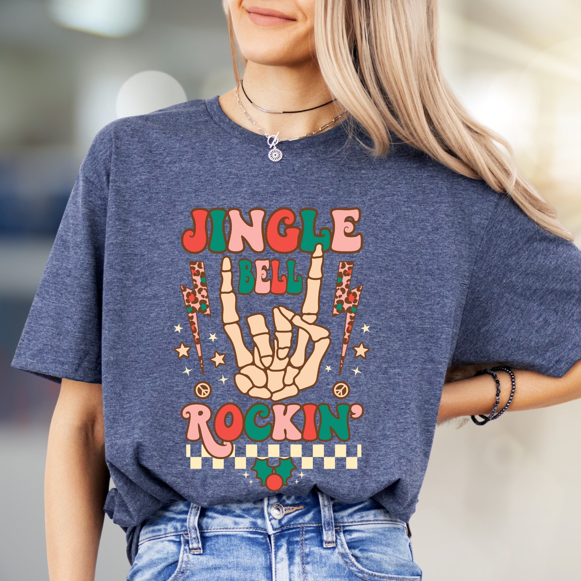"Jingle Bell Rockin'" Retro Christmas Graphic Tee, a Festive Vibe for Music Lovers