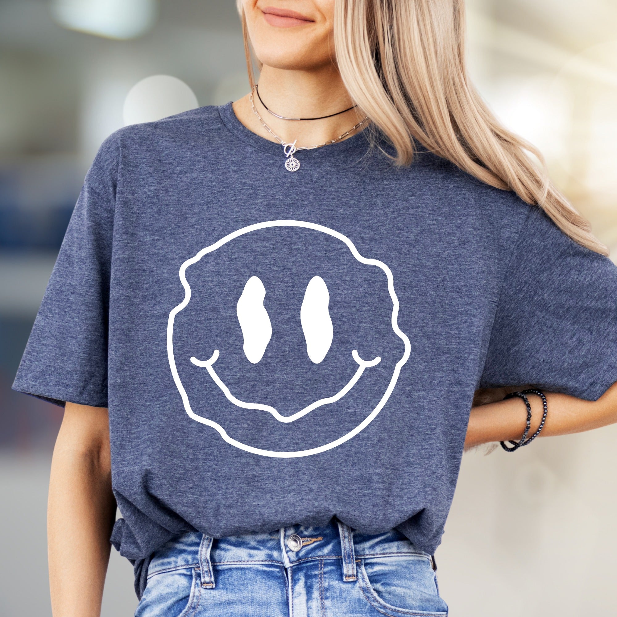 Wavy Melting Smiley Face Graphic Tee, a Trendy Statement for Every Enthusiast