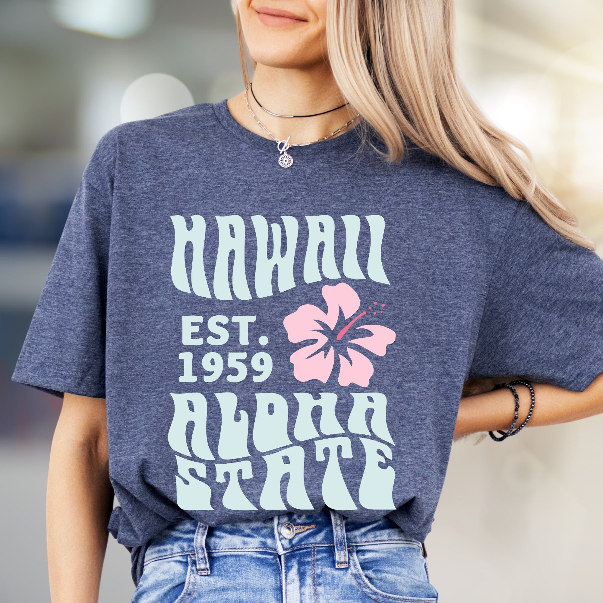 "HAWAII EST. 1959 Aloha State" Retro Beachy Graphic Tee, a Vacation Vibes Pick for Travelers