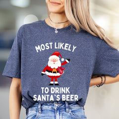Most Likely To Drink Santa's Beer Funny Christmas Graphic Tee, a Holiday Humor Pick for Festive Adults