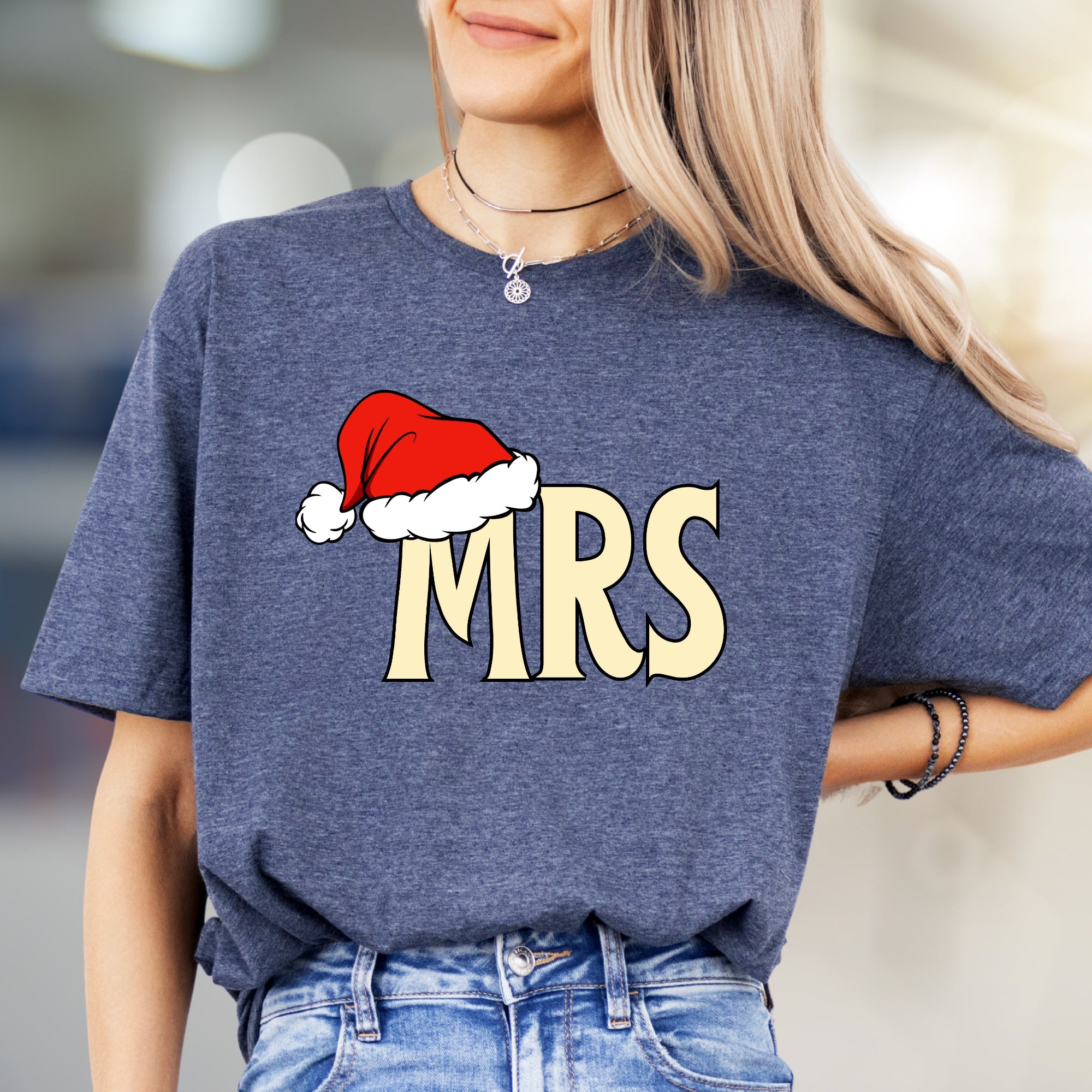 "MRS" Christmas Santa Hat Graphic Tee, a Festive Couple's Pick for Her