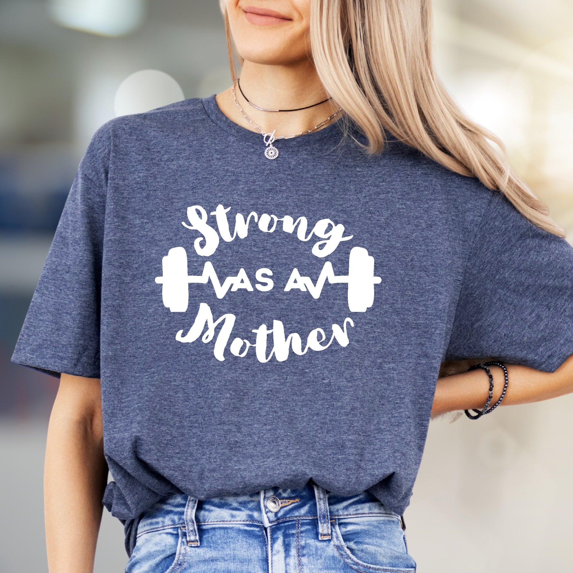 "Strong As A Mother" Fitness Graphic Tee, A Empowering Pick for Moms